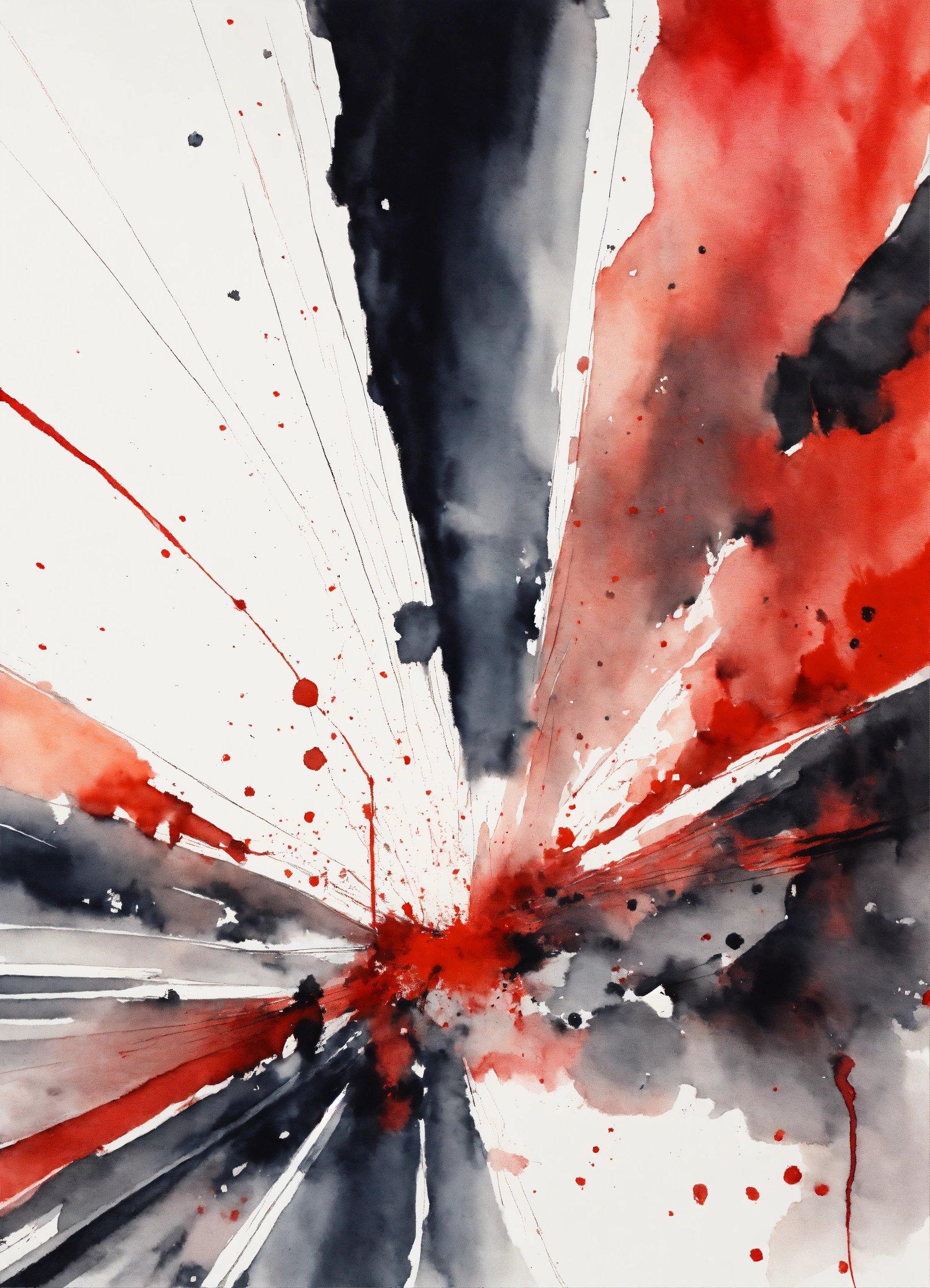 A Painting With Red And Black Paint On It