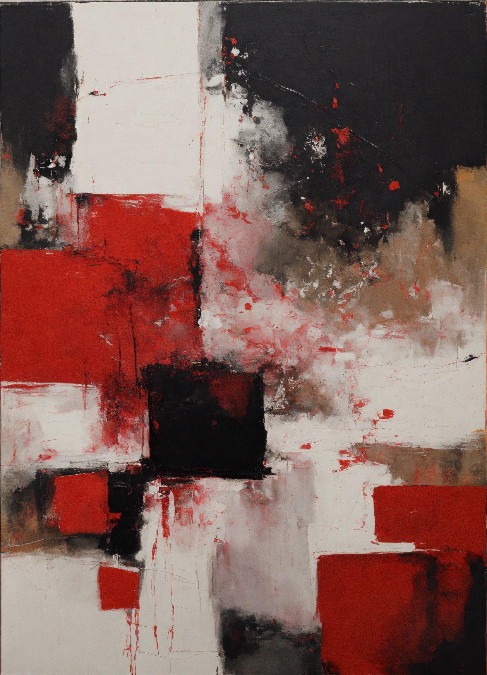 A Painting With Red And Black Squares On It