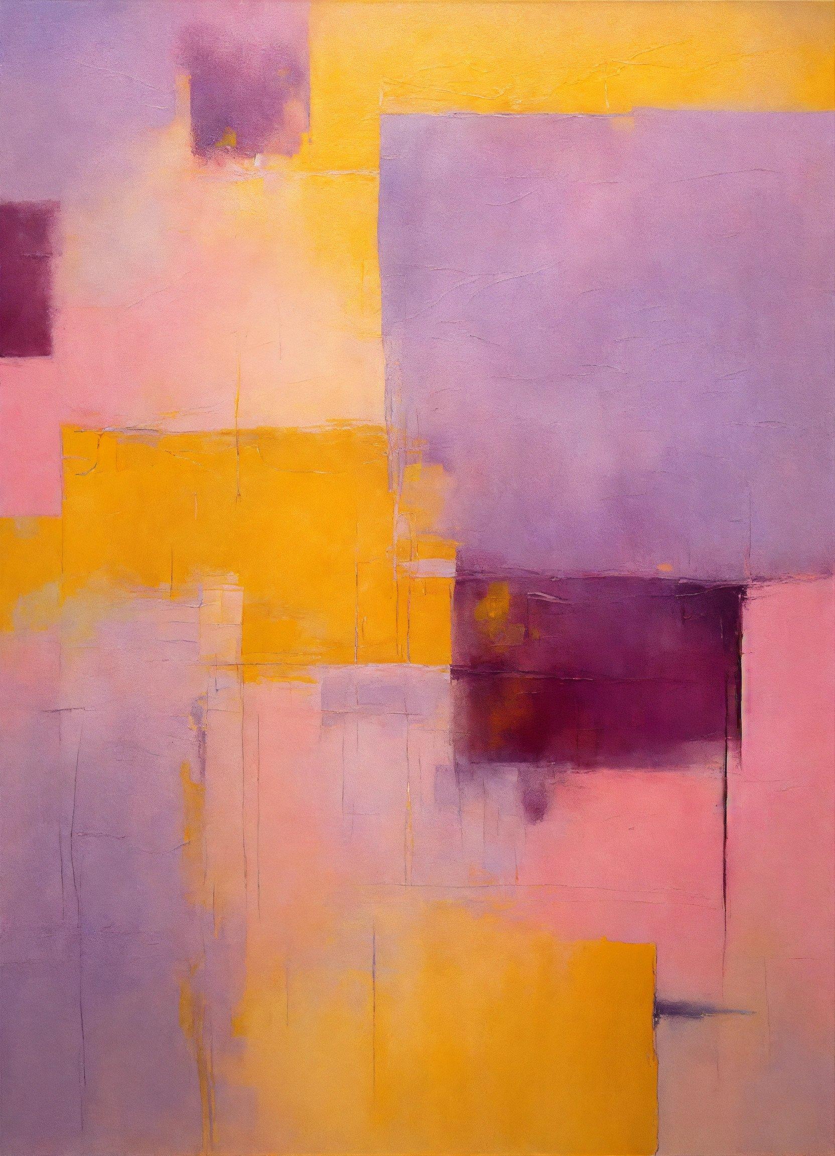 A Painting With Yellow And Purple Squares On It