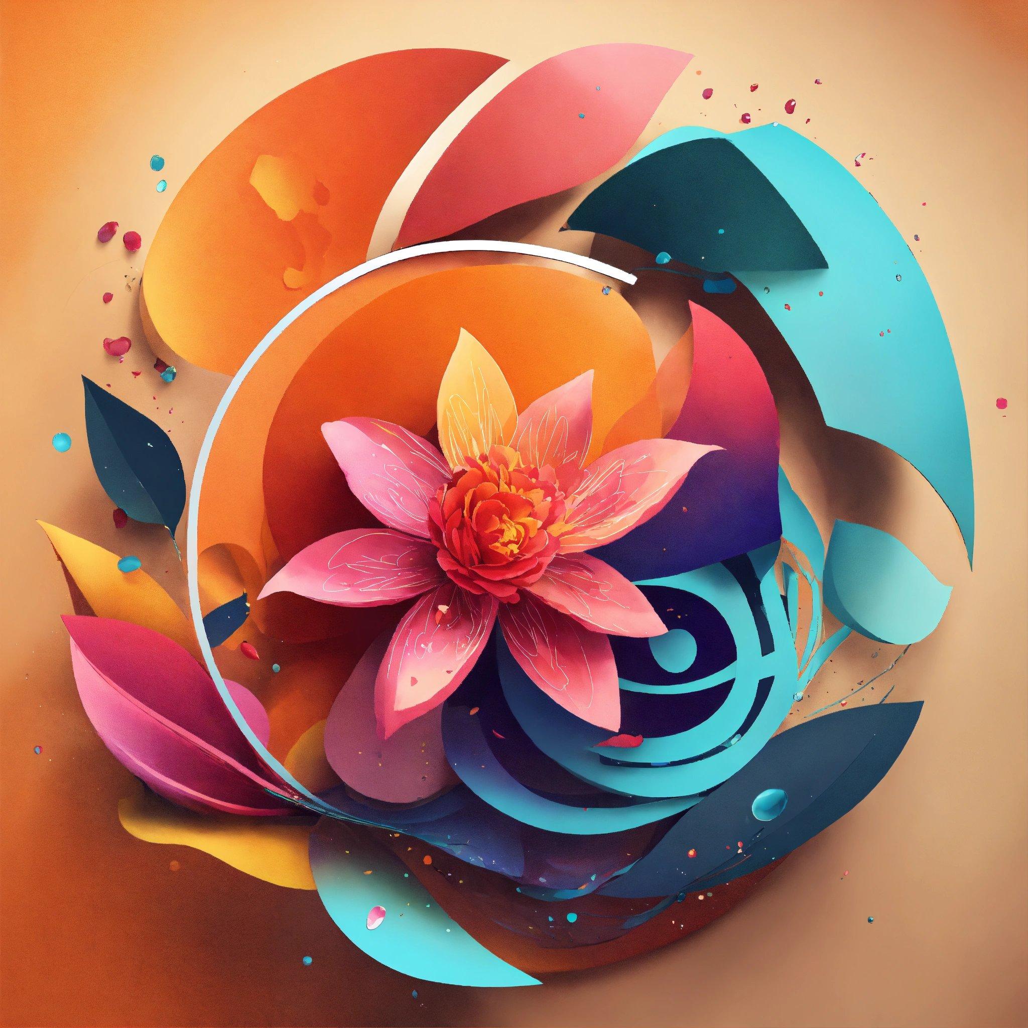 A Paper Flower Surrounded By Colorful Shapes