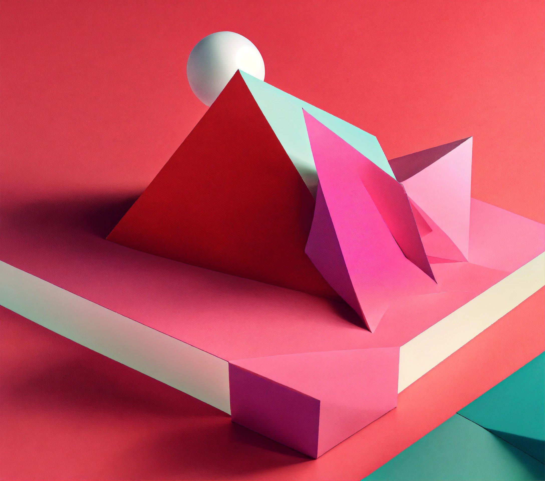 A Paper Sculpture Of A Pyramid And A Ball On Top Of It