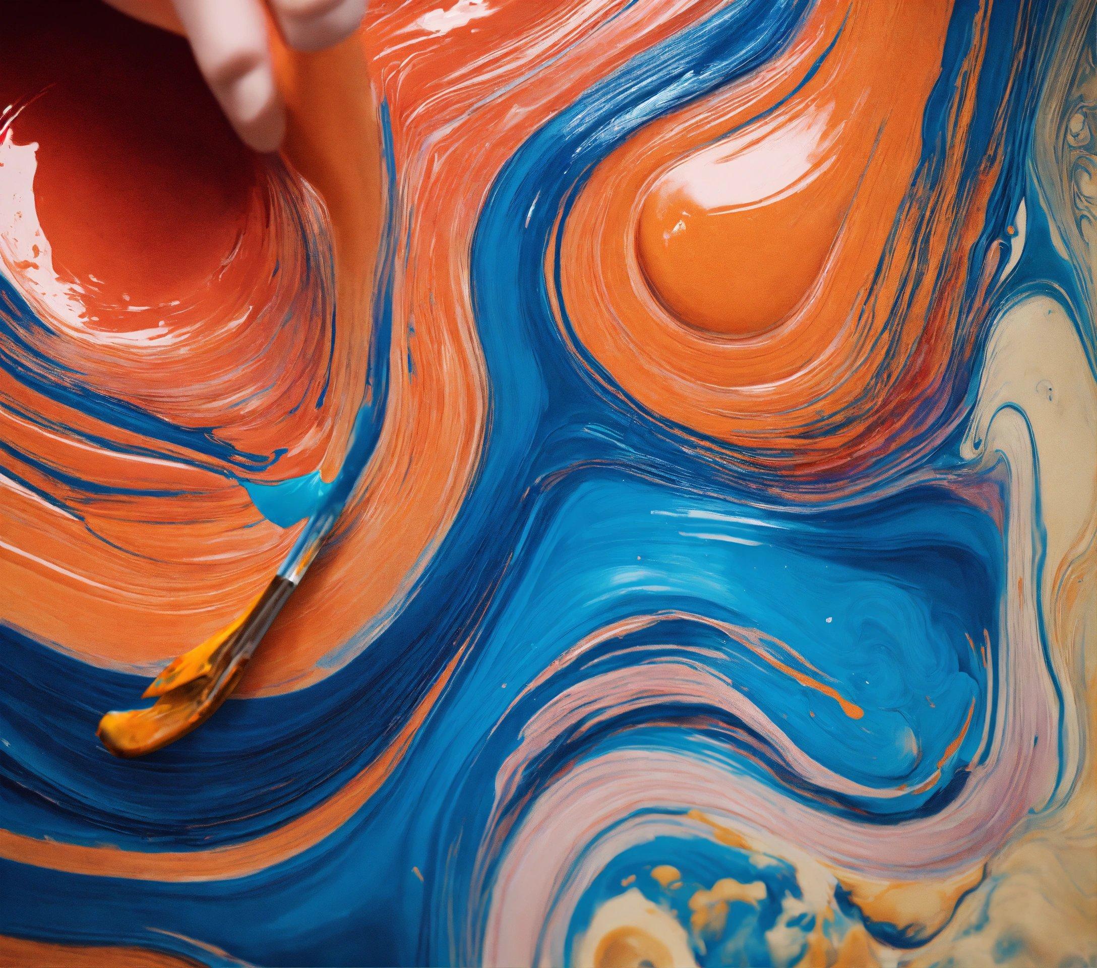 A Person Is Painting An Orange And Blue Swirl With A Brush