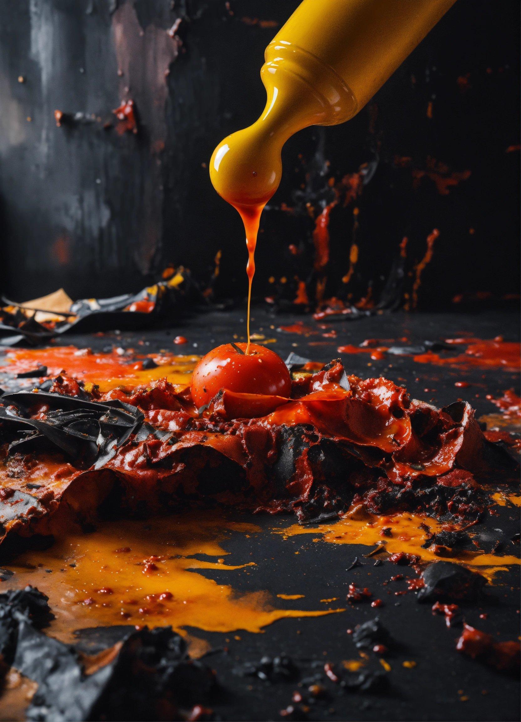 A Person Pouring Sauce On A Piece Of Food