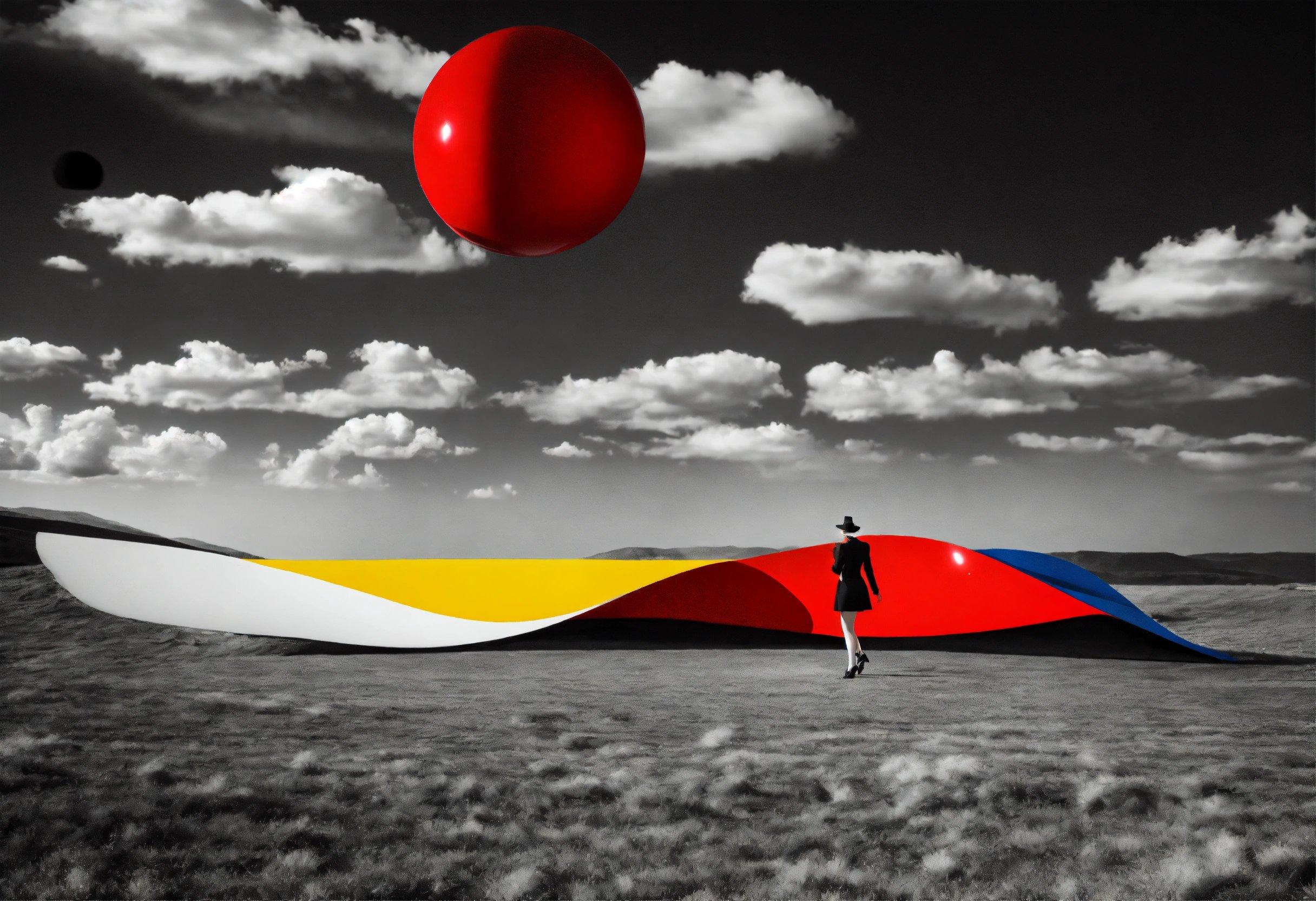 A Person Standing In A Field With A Red Balloon