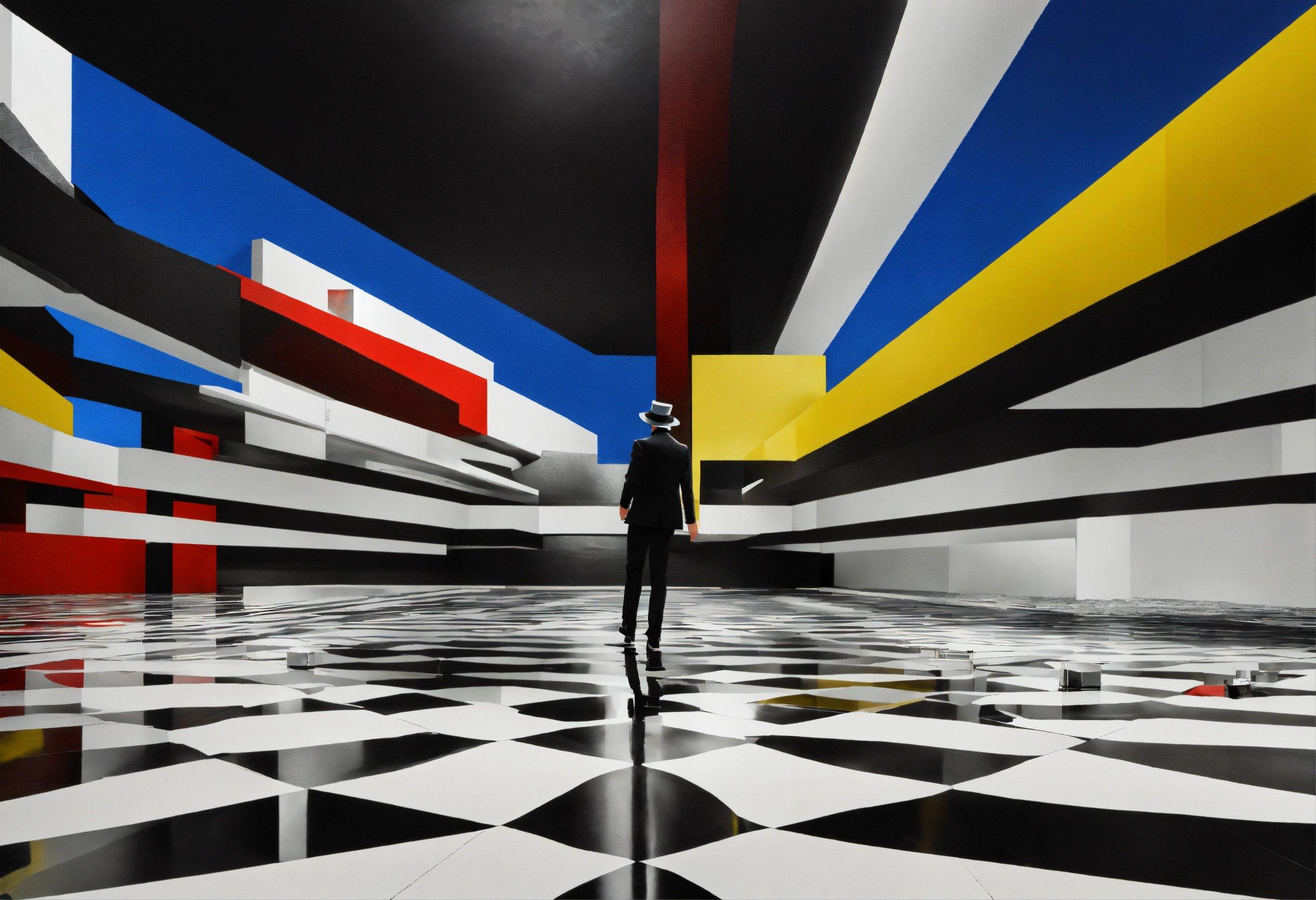 A Person Standing In A Room With A Checkered Floor