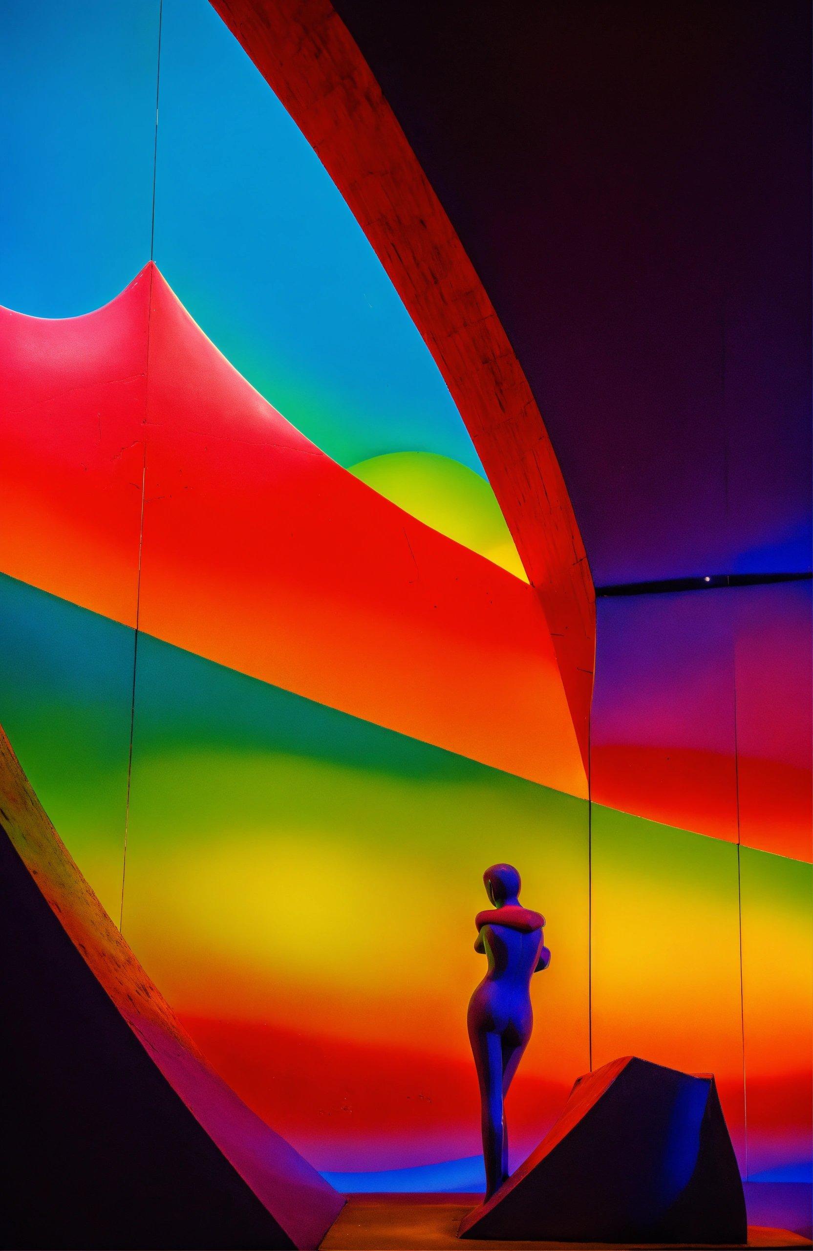 A Person Standing In Front Of A Colorful Wall