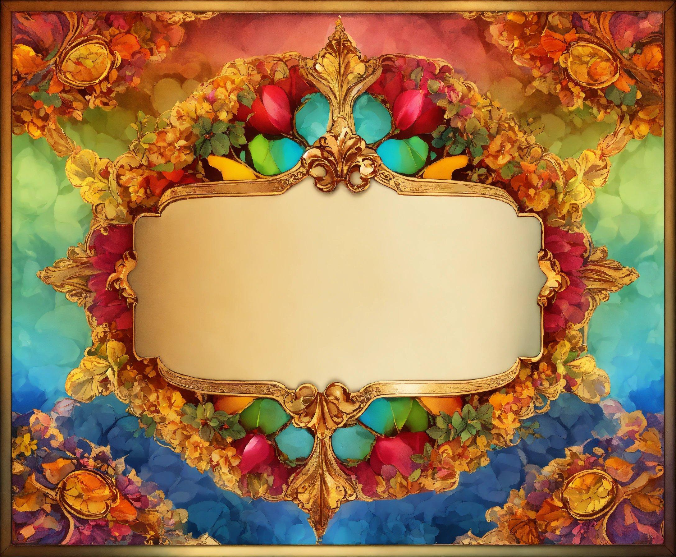 A Picture Frame With A Colorful Background And A Gold Border