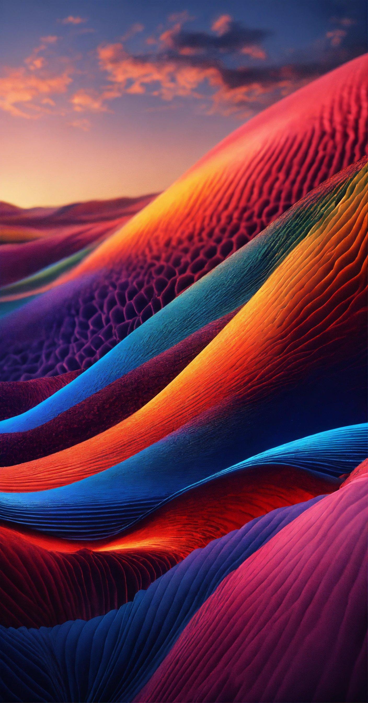 A Picture Of A Colorful Desert With A Sunset In The Background