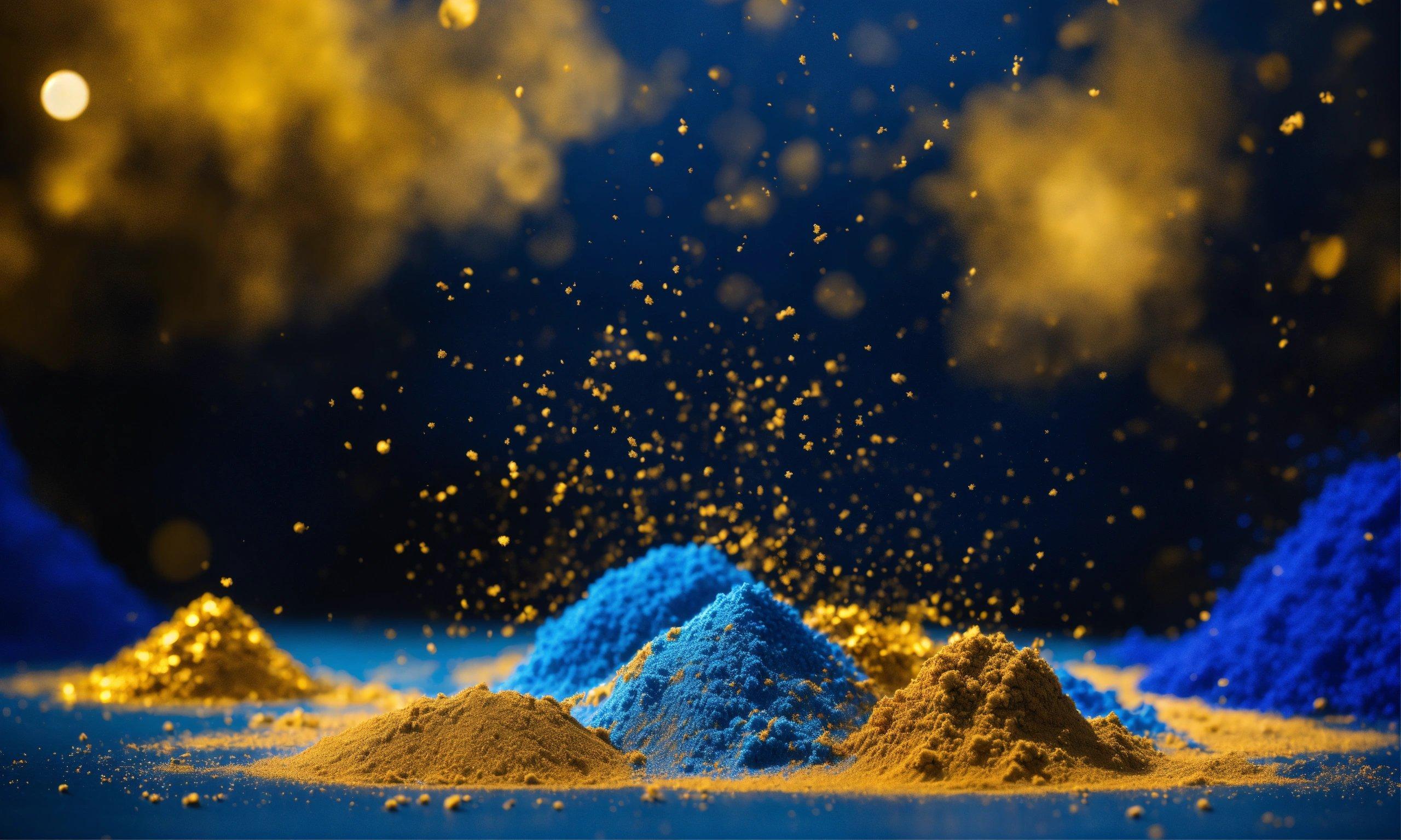 A Pile Of Blue And Yellow Powder On A Blue Surface