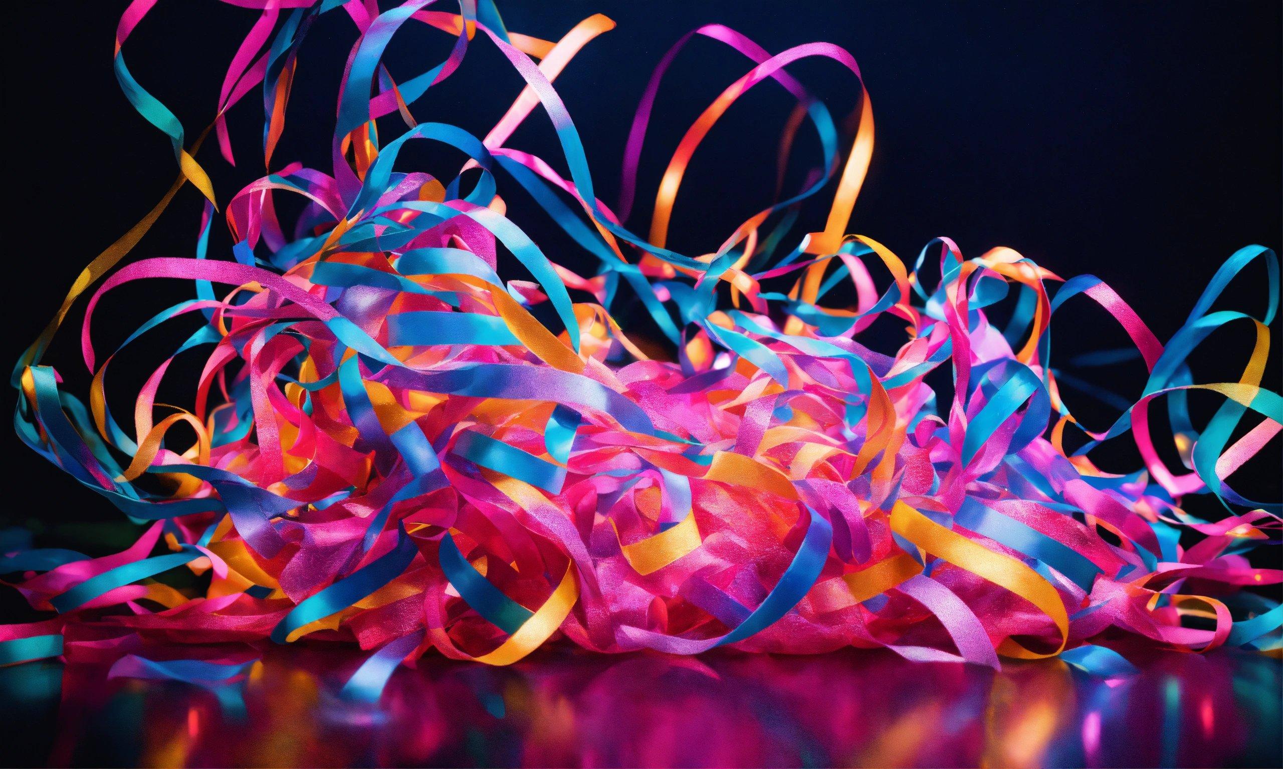 A Pile Of Colorful Streamers On Top Of A Table