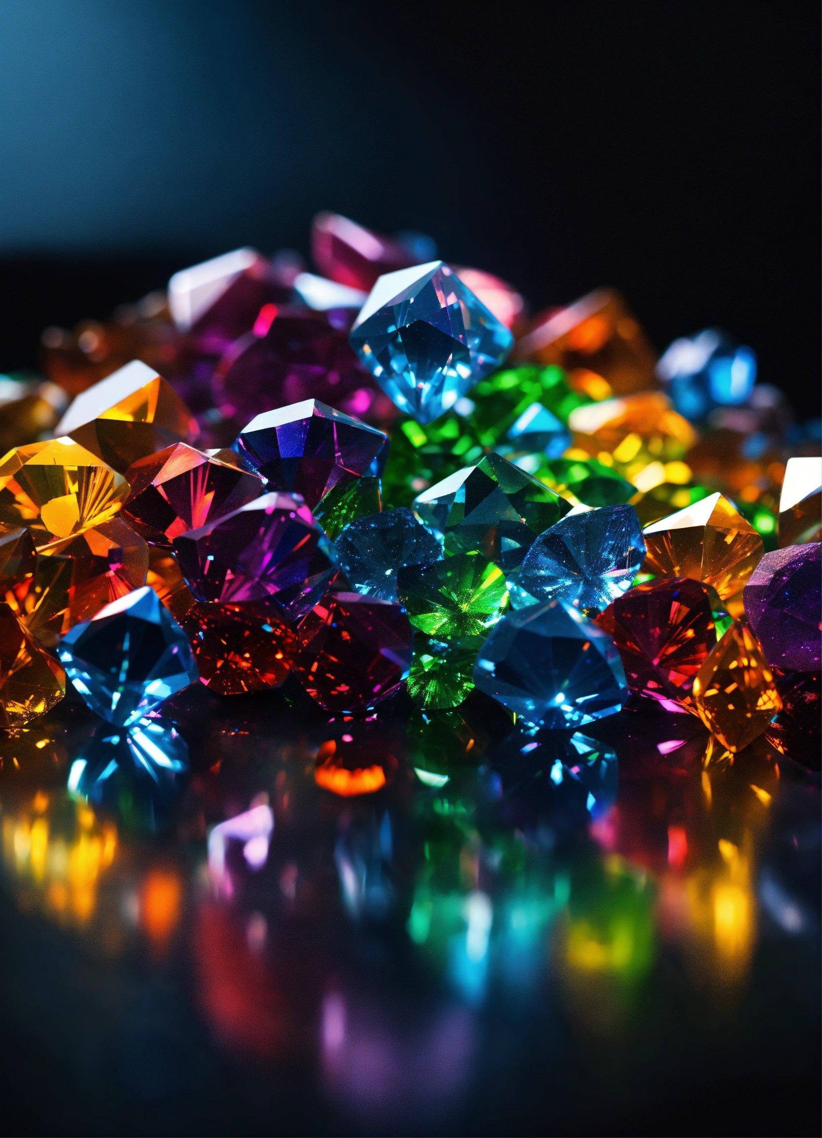 A Pile Of Multicolored Diamonds Sitting On Top Of A Table