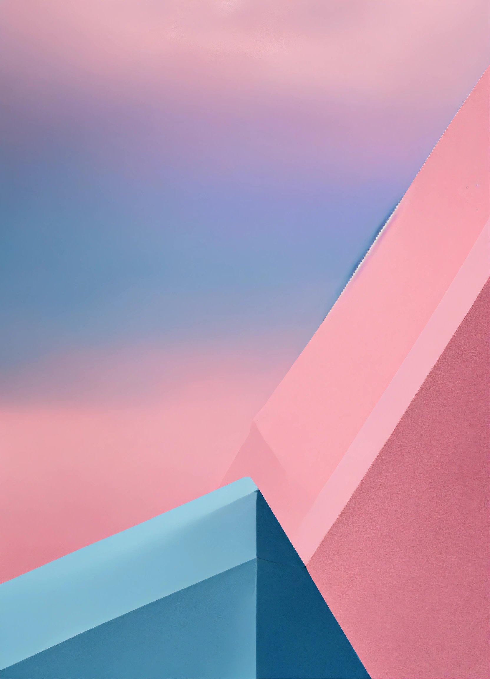 A Pink And Blue Abstract Painting With A Sky In The Background