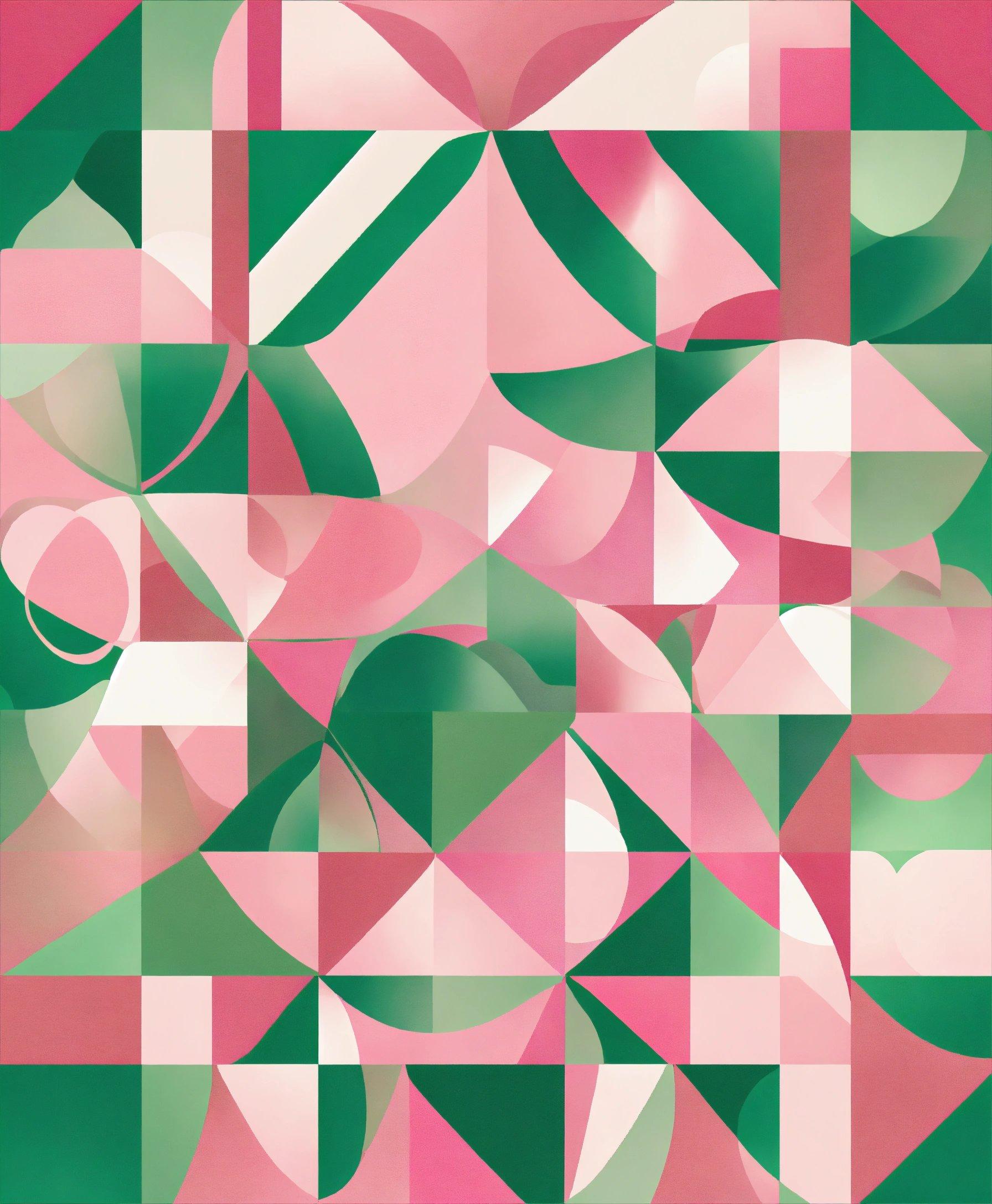 A Pink And Green Abstract Background With A Pattern Of Overlapping Shapes