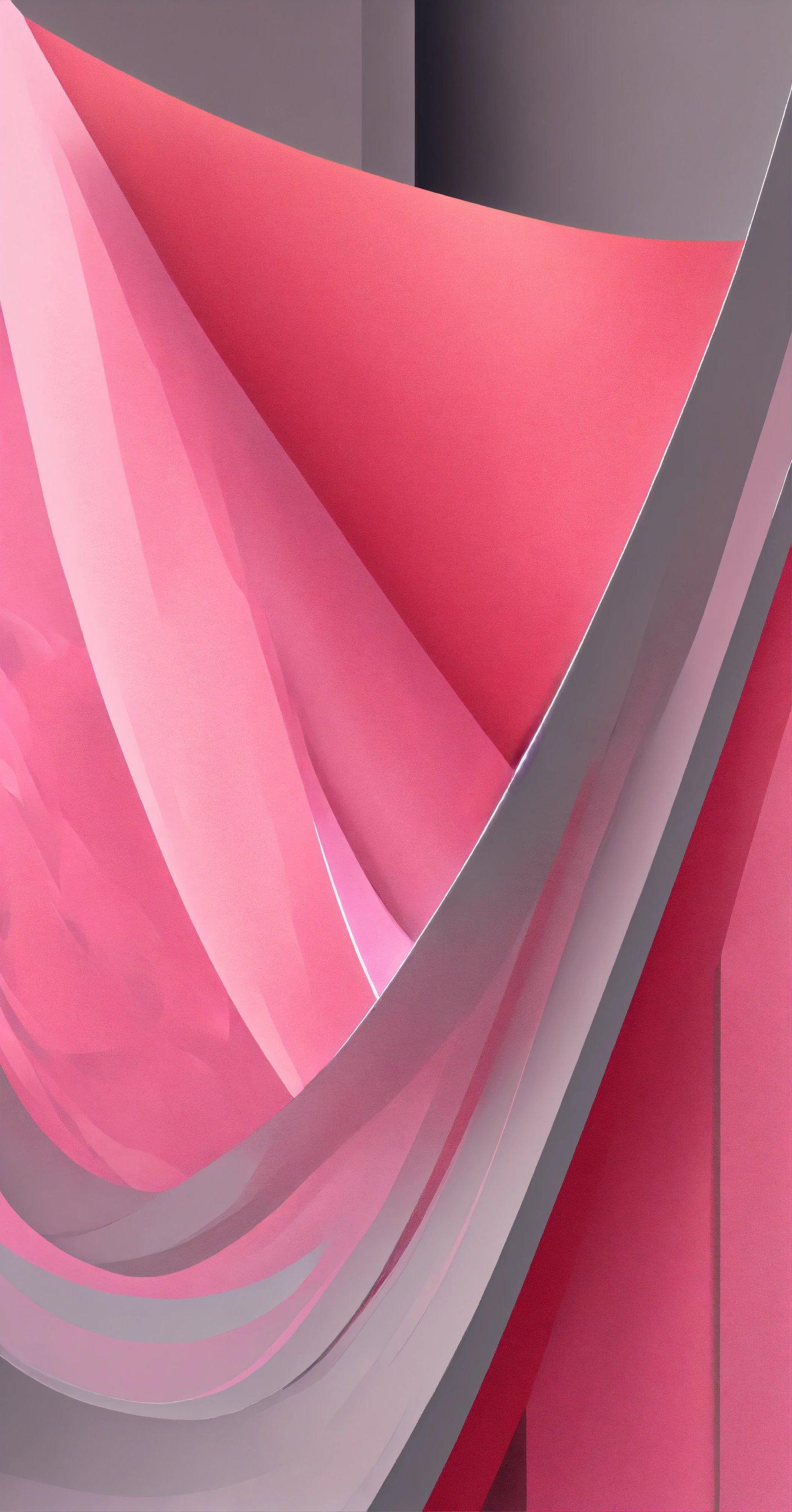 A Pink And Grey Abstract Painting With Curves