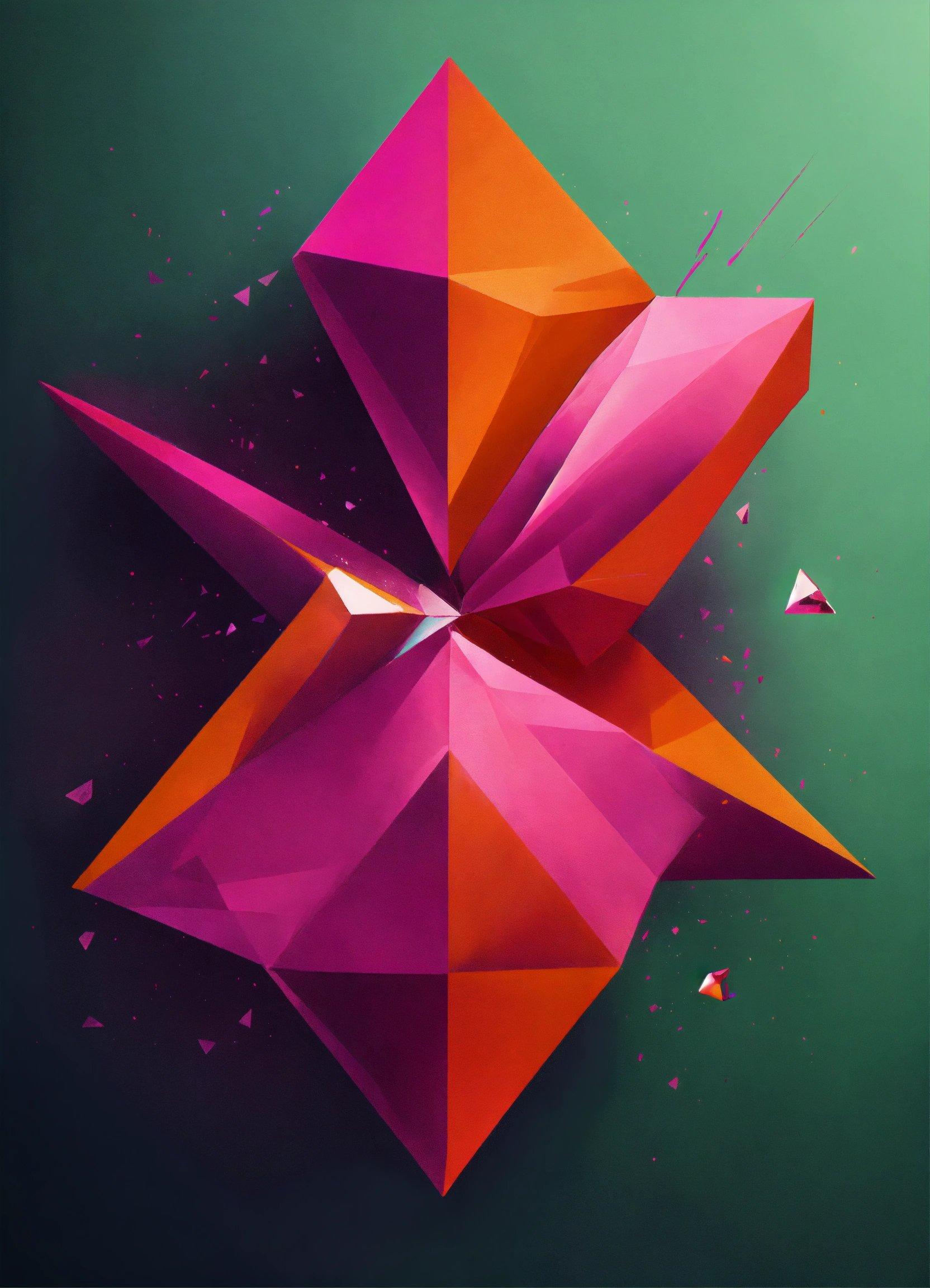 A Pink And Orange Origami Piece On A Green Background