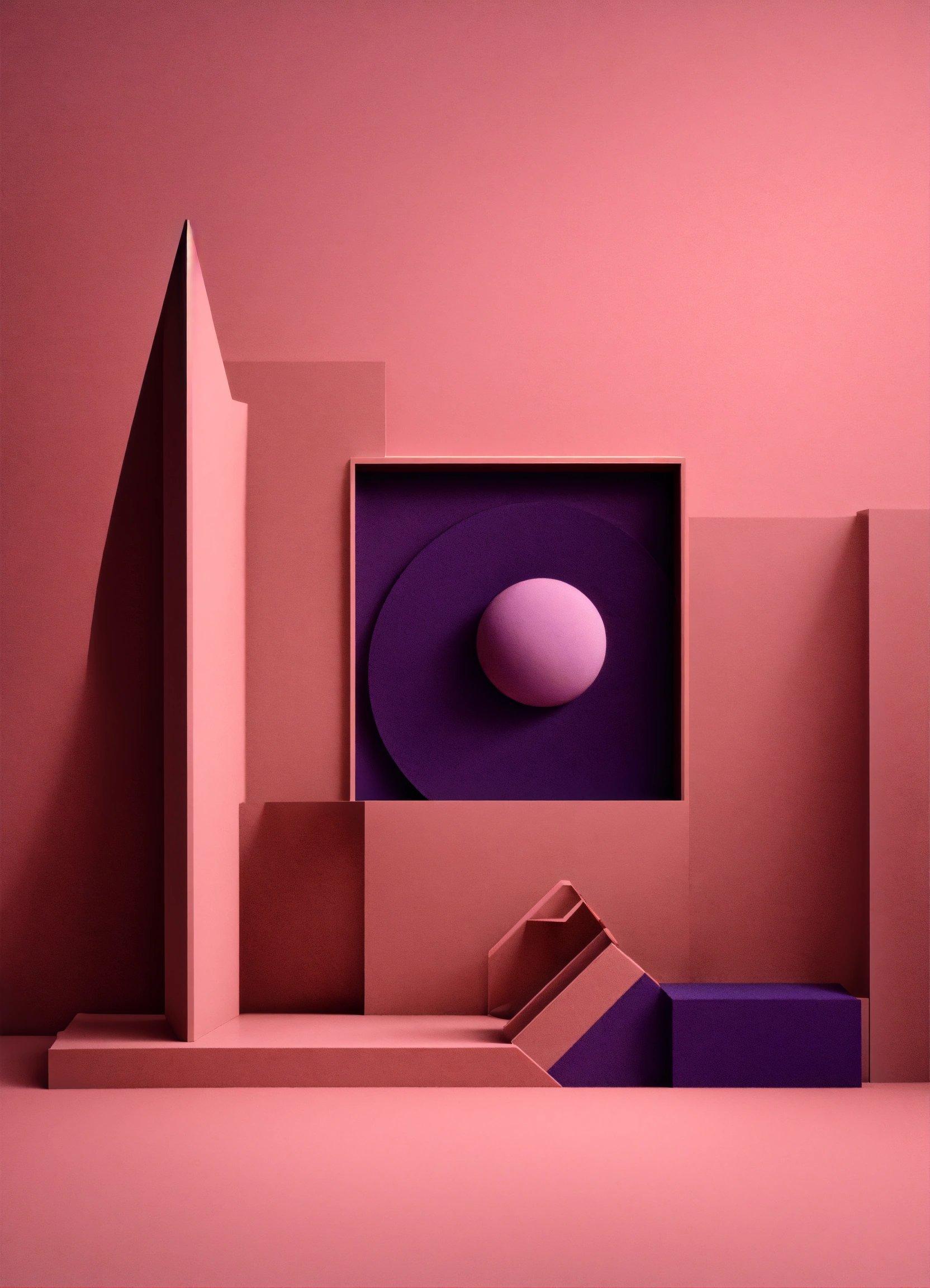 A Pink And Purple Abstract Painting With A Ball