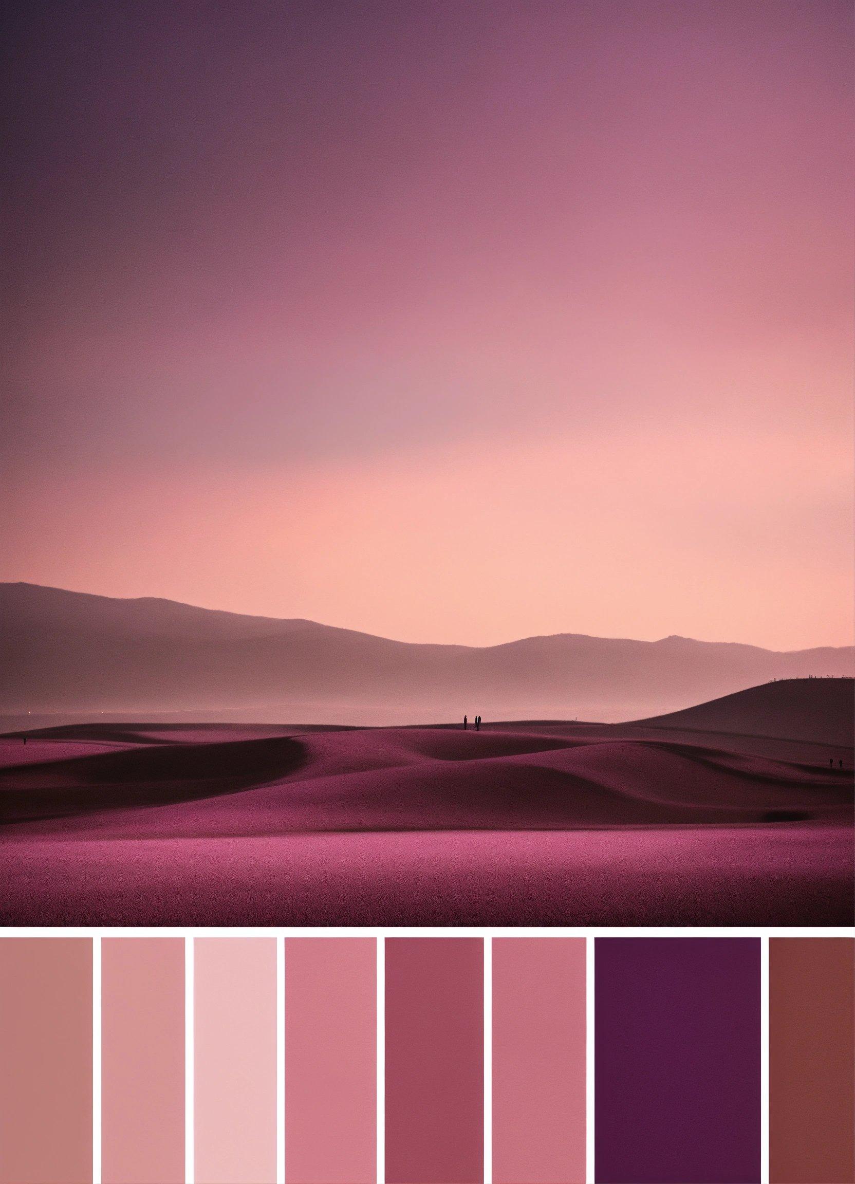 A Pink And Purple Color Palette With Mountains In The Background