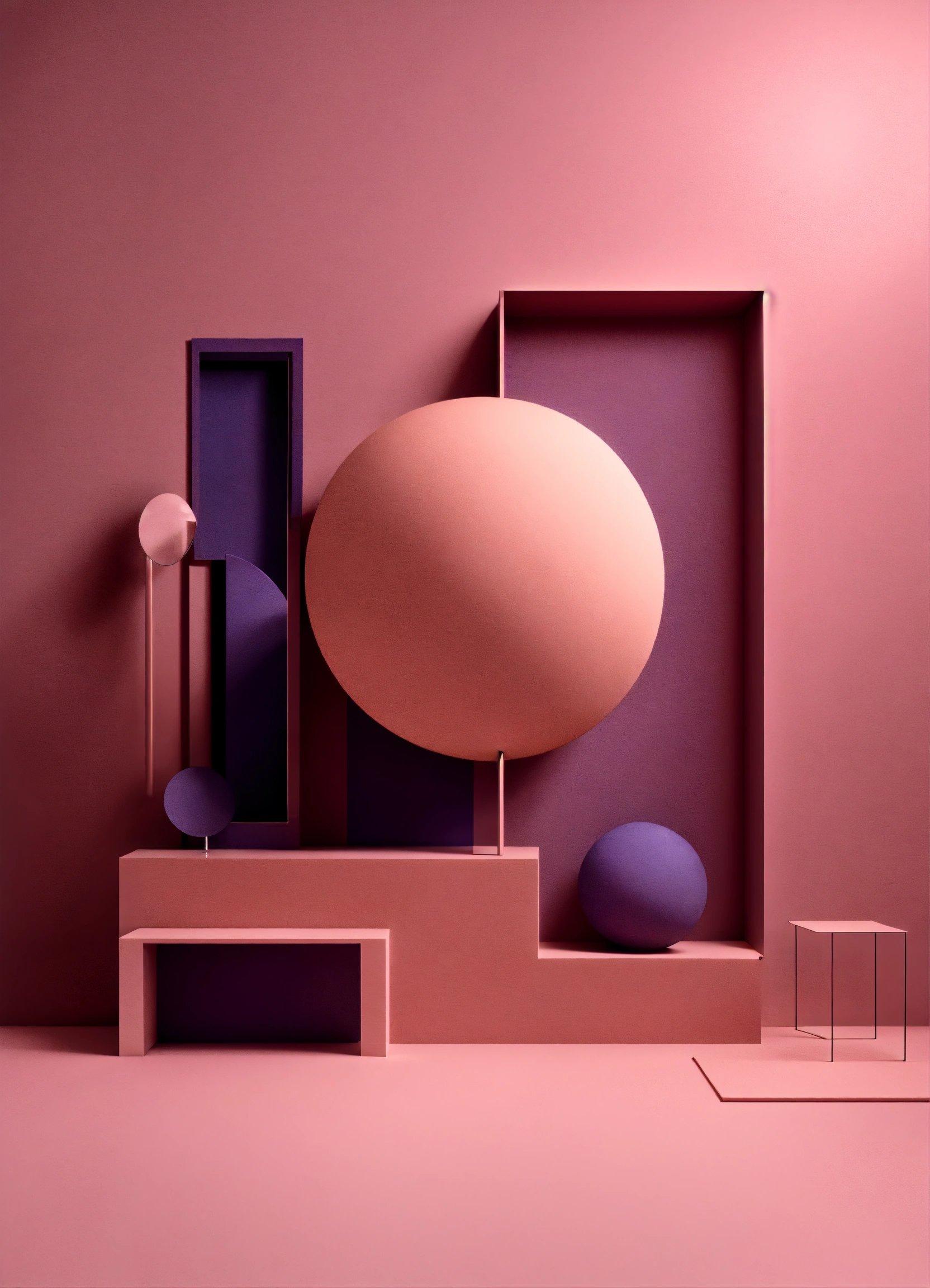 A Pink And Purple Room With A Sculpture In The Middle