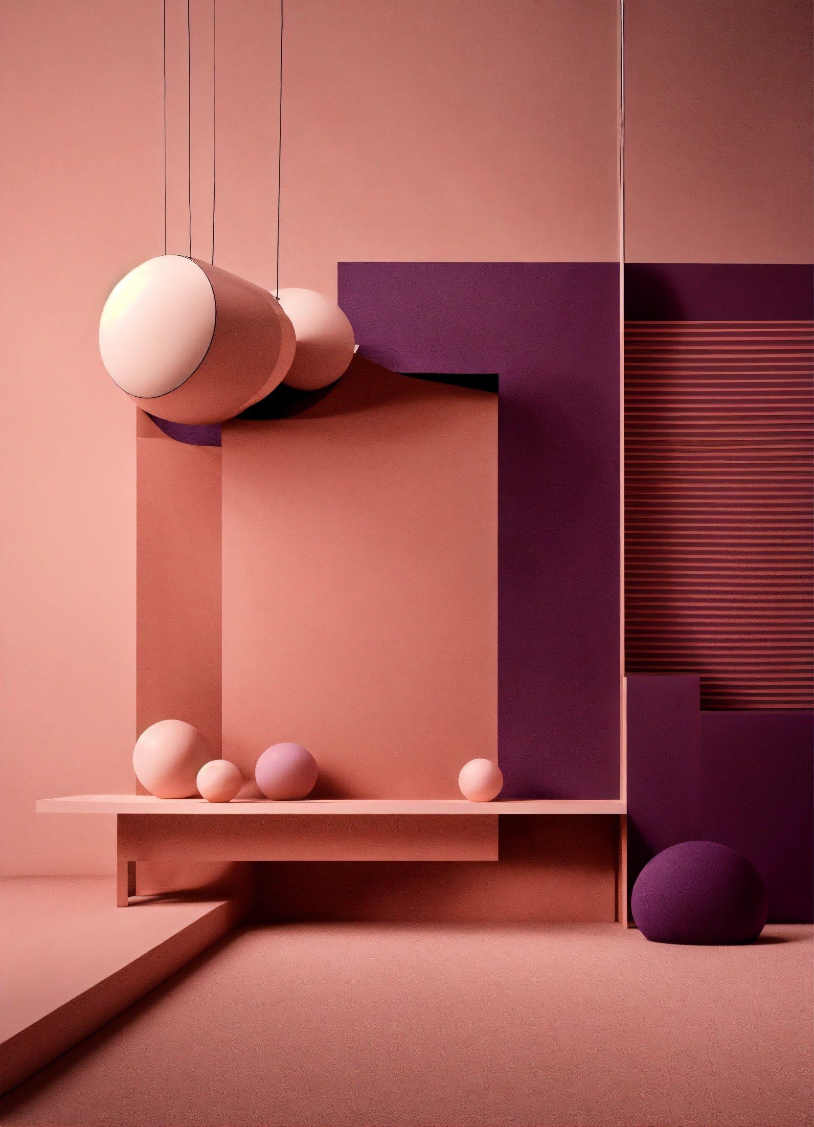 A Pink And Purple Room With A Shelf And Some Balls