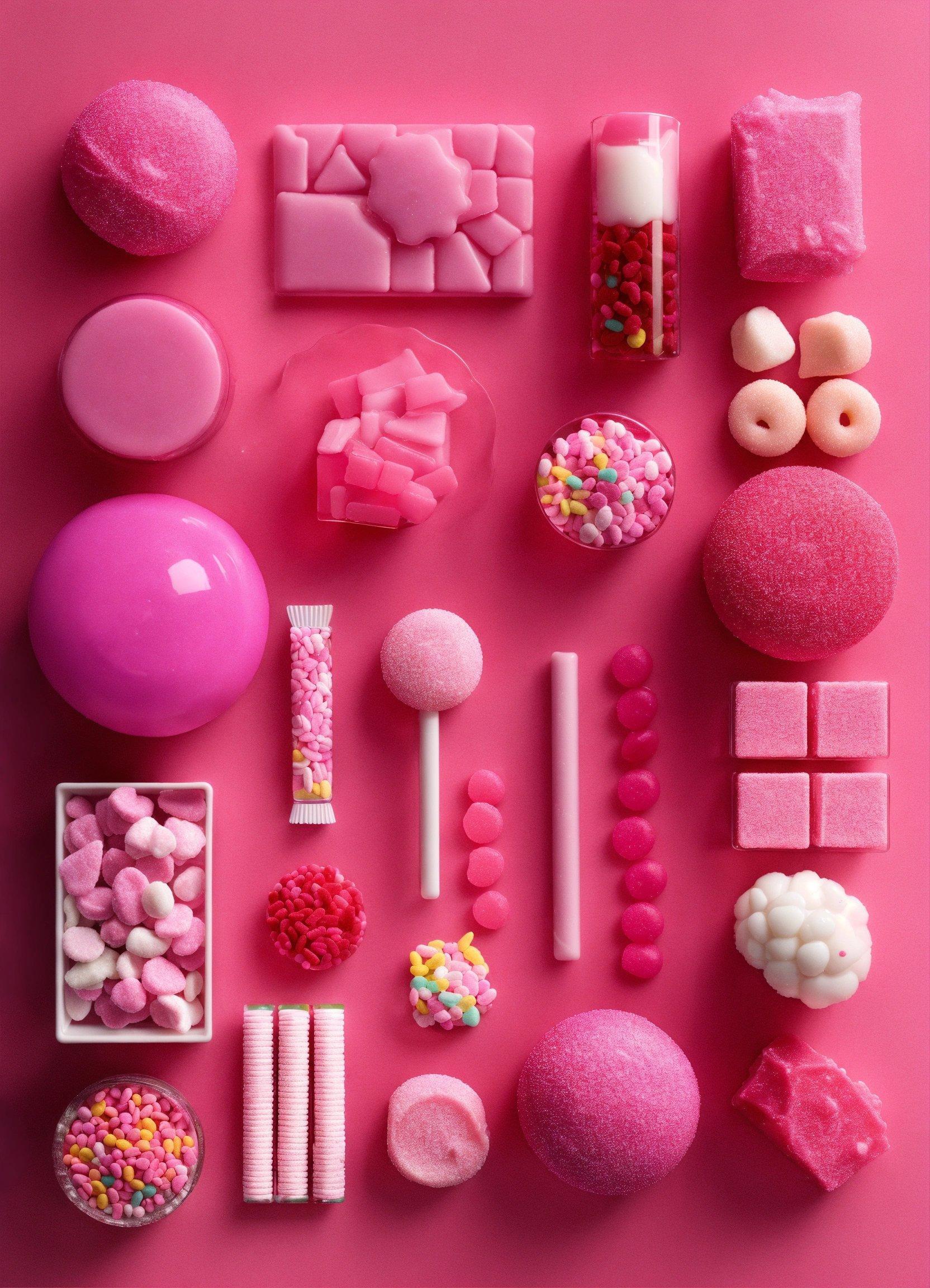 A Pink Surface With Different Types Of Candies