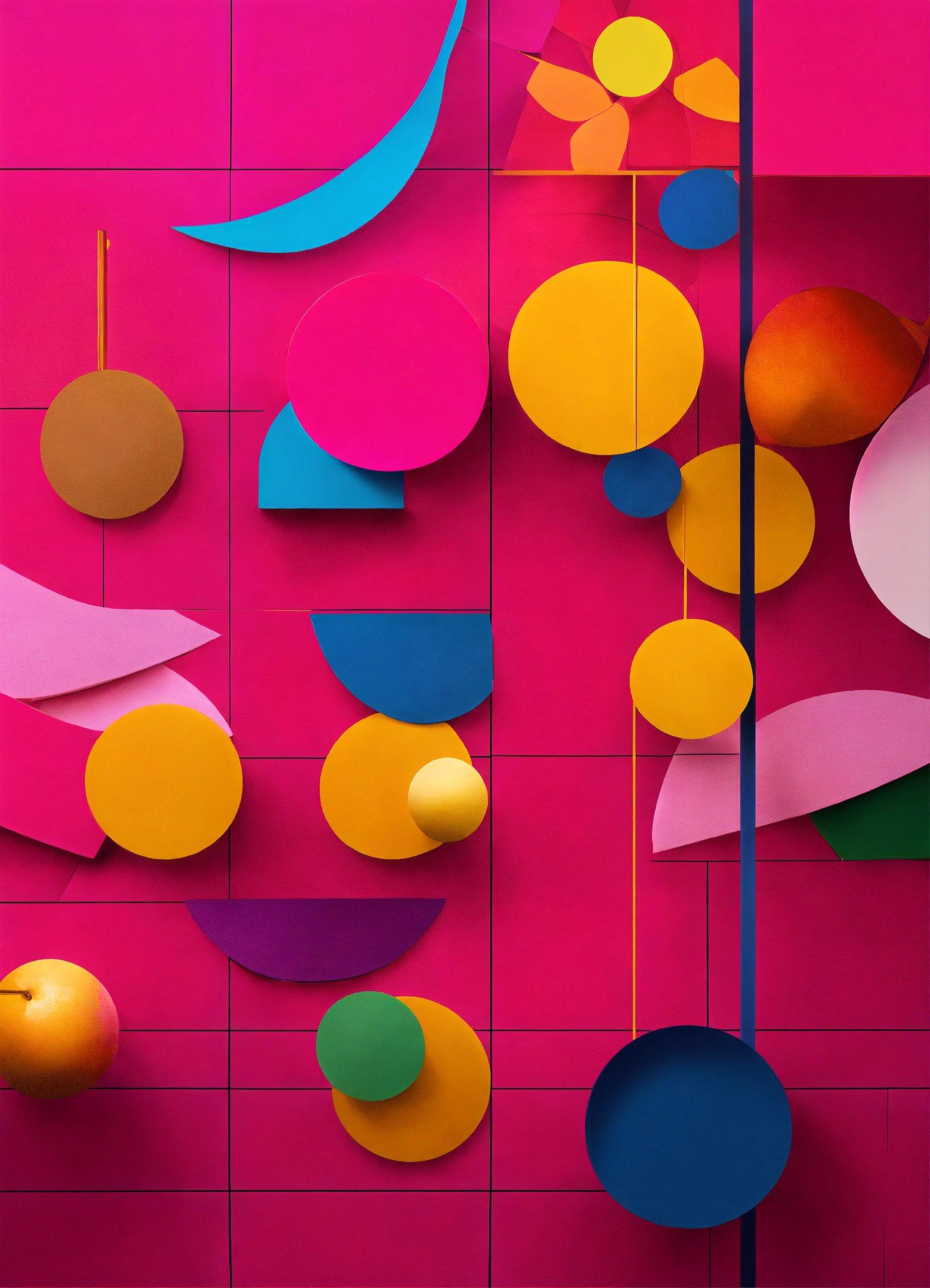 A Pink Wall With A Bunch Of Different Shapes