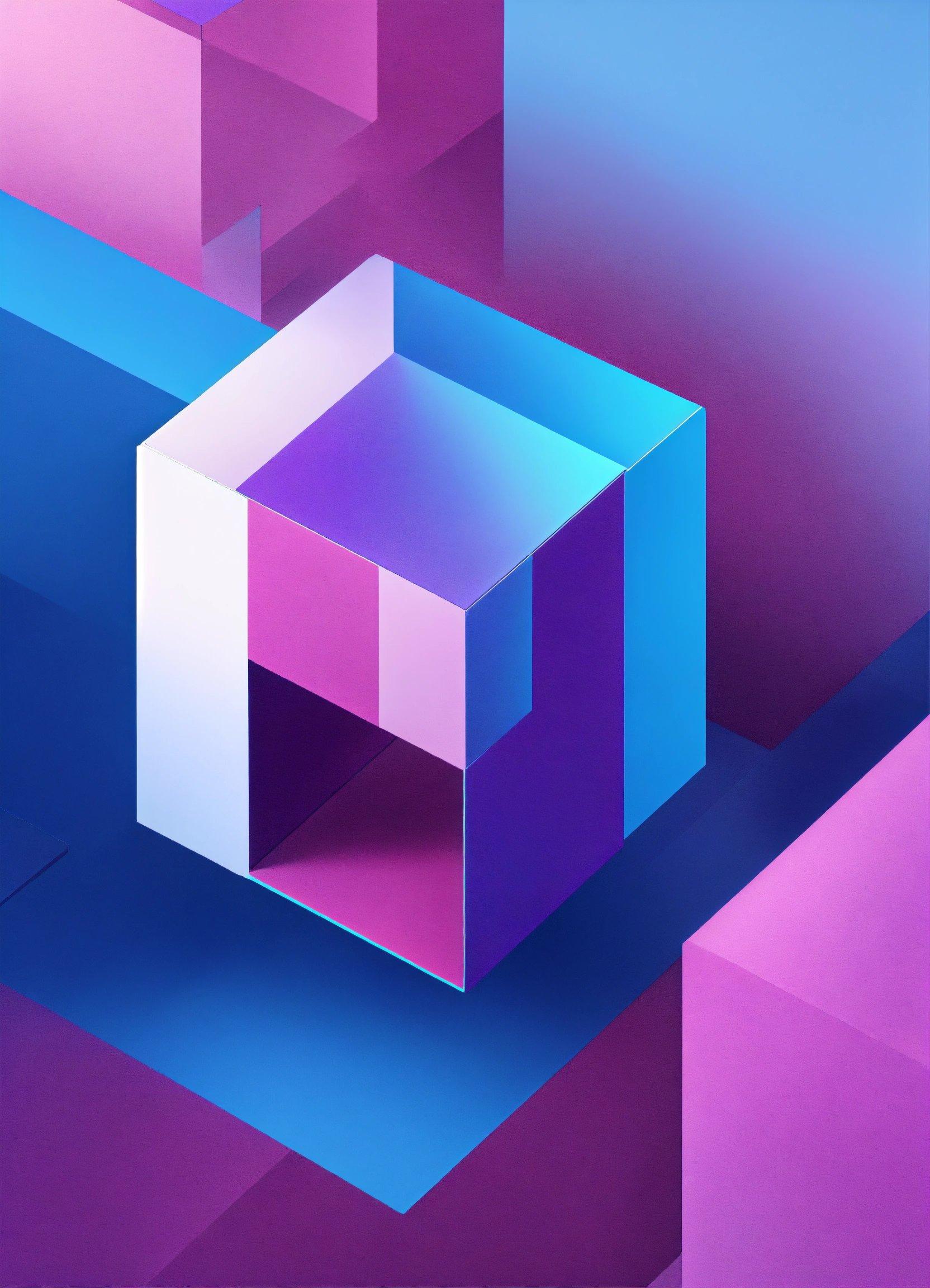 A Purple And Blue Abstract Background With A Cube