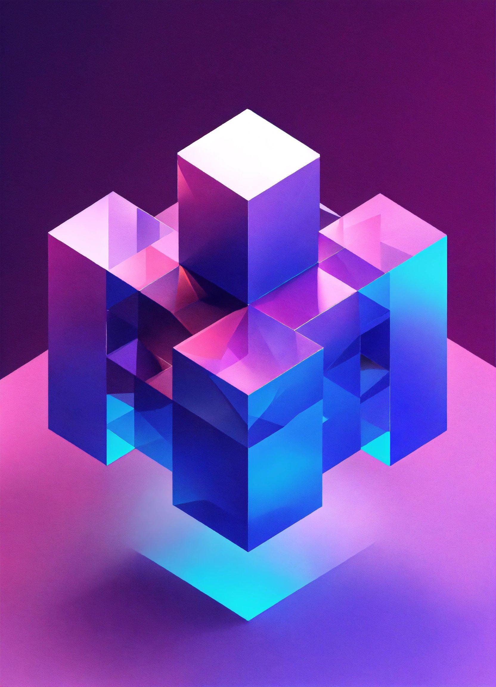 A Purple And Blue Abstract Background With Cubes