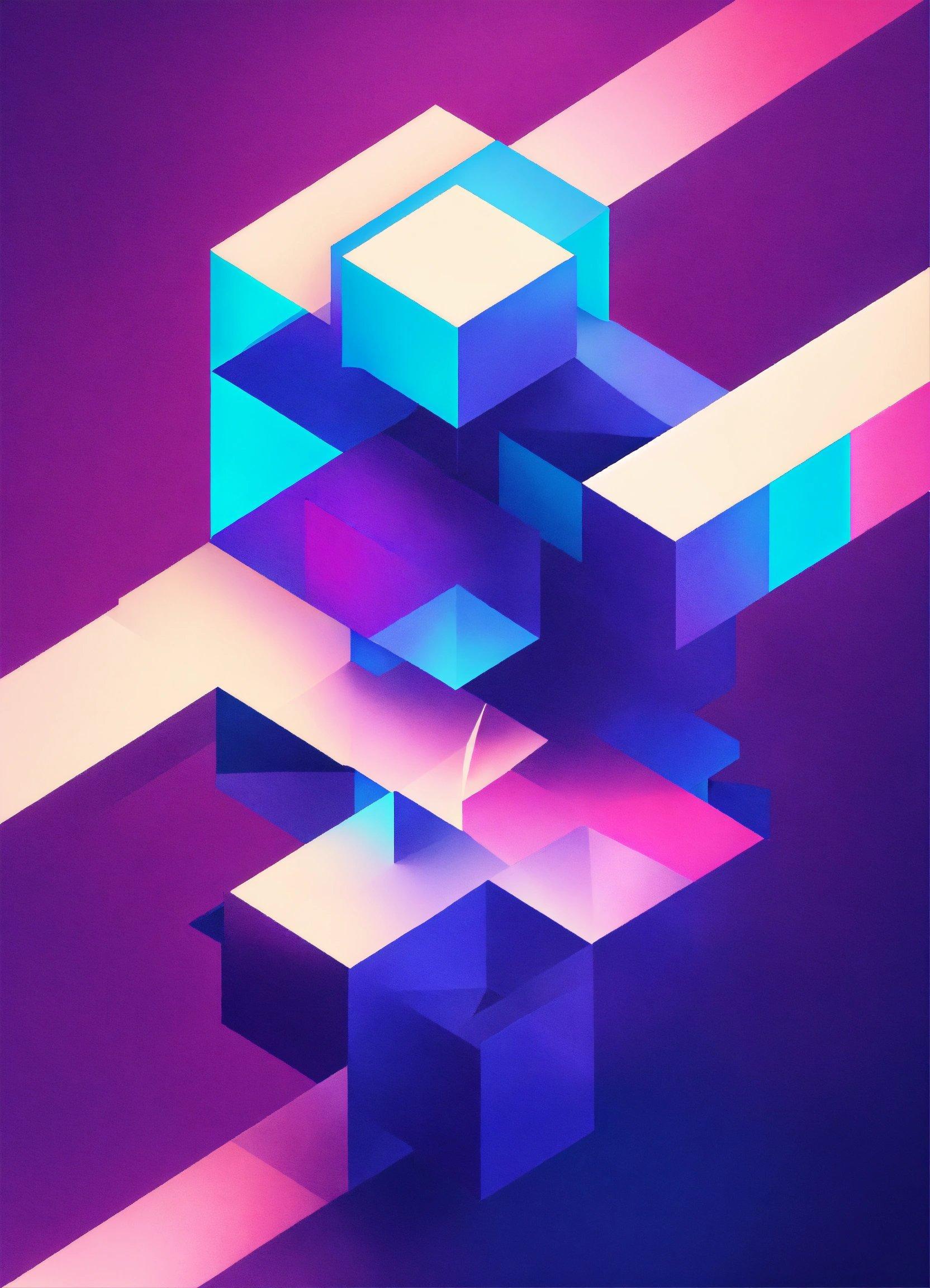 A Purple And Blue Abstract Background With Squares And Lines