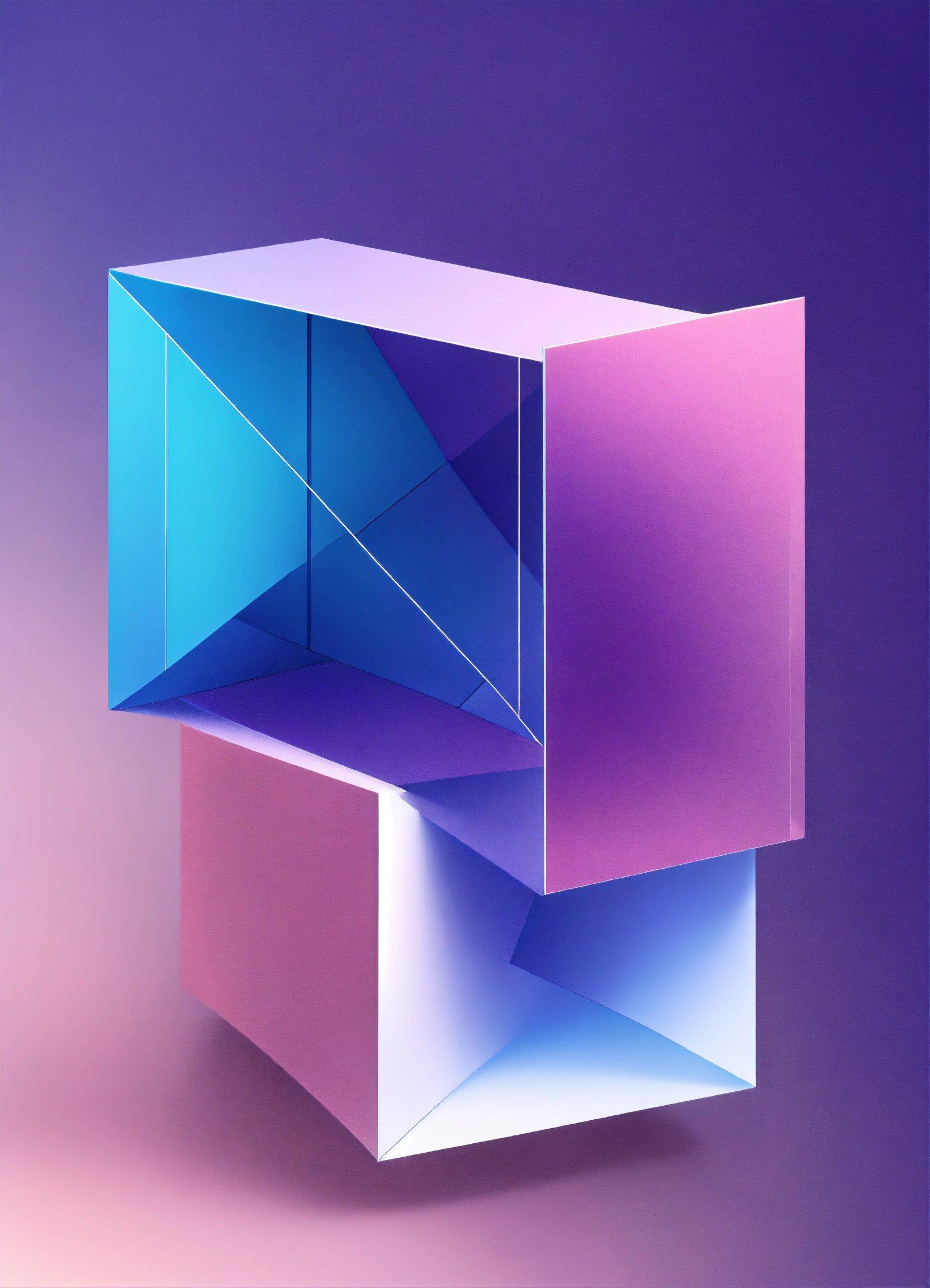 A Purple And Blue Cube On A Pink And Purple Background