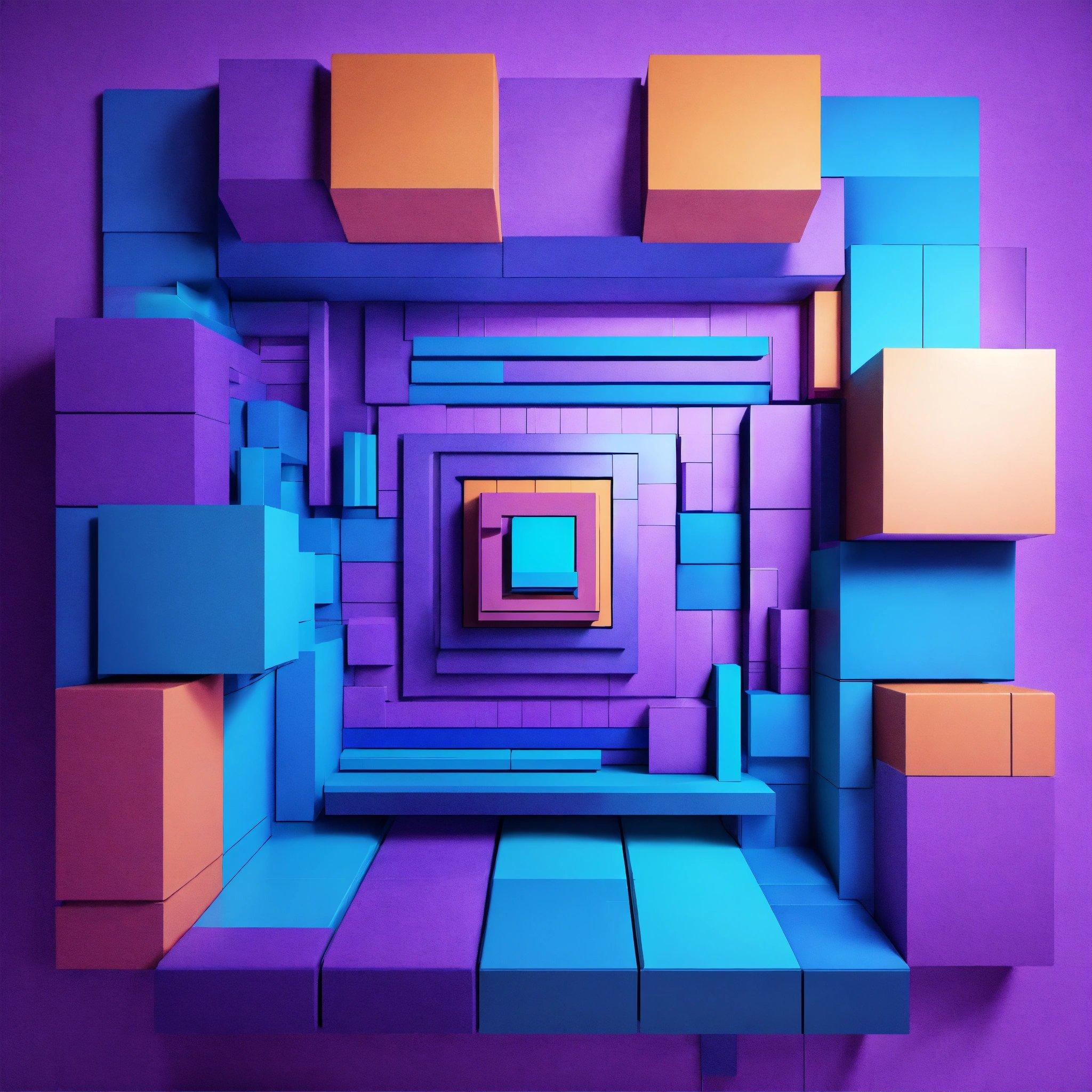 A Purple And Blue Room With A Square In The Center