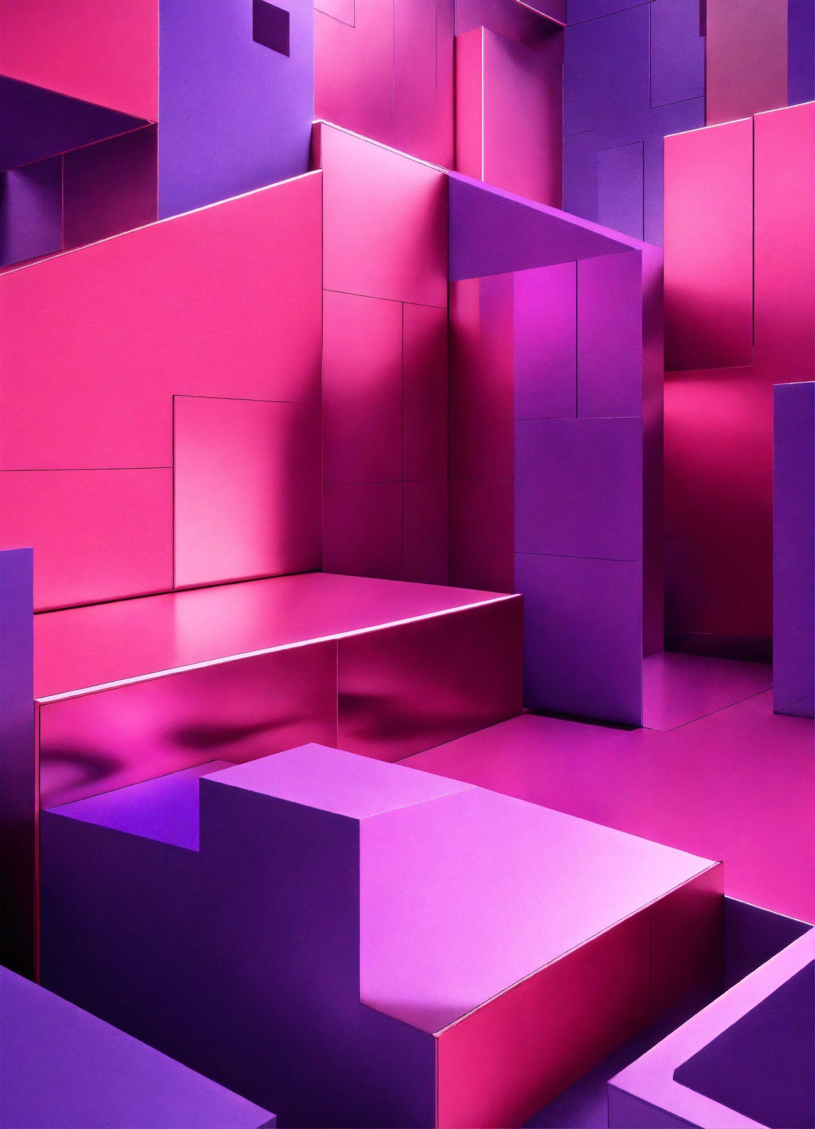 A Purple And Pink Room With Steps And A Bench