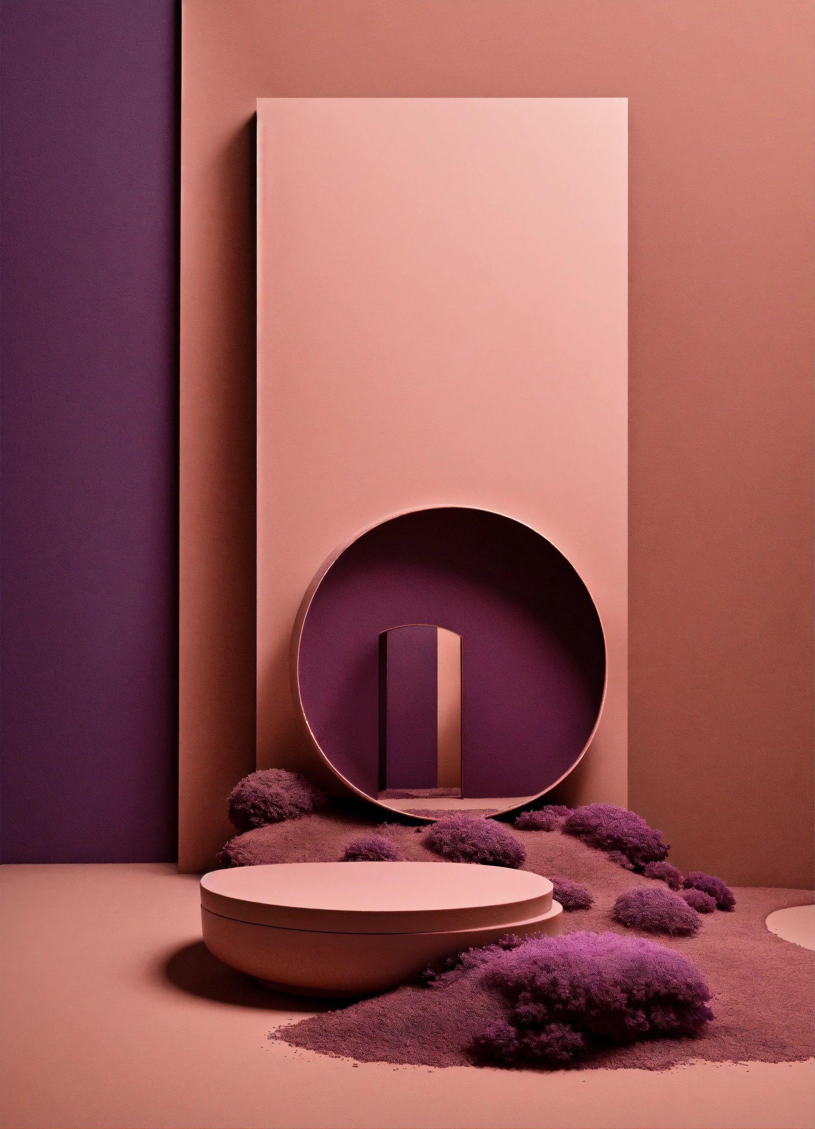 A Purple Room With A Round Object On The Floor