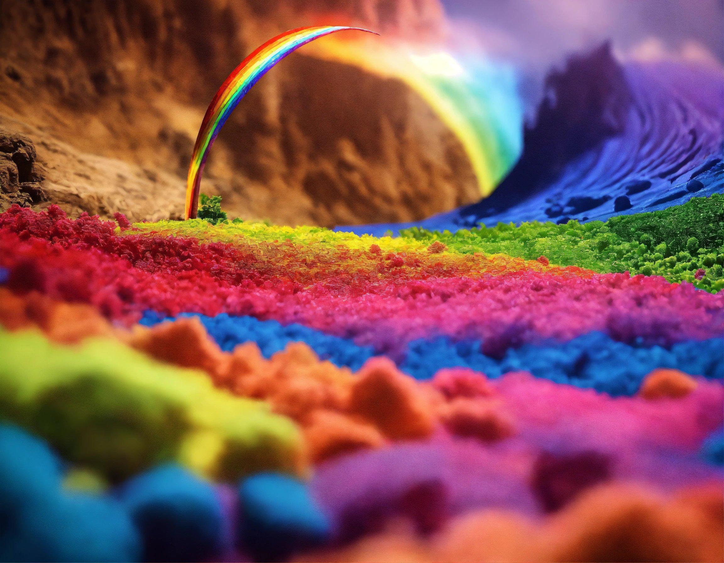 A Rainbow Colored Field With A Rainbow Colored Wave In The Background