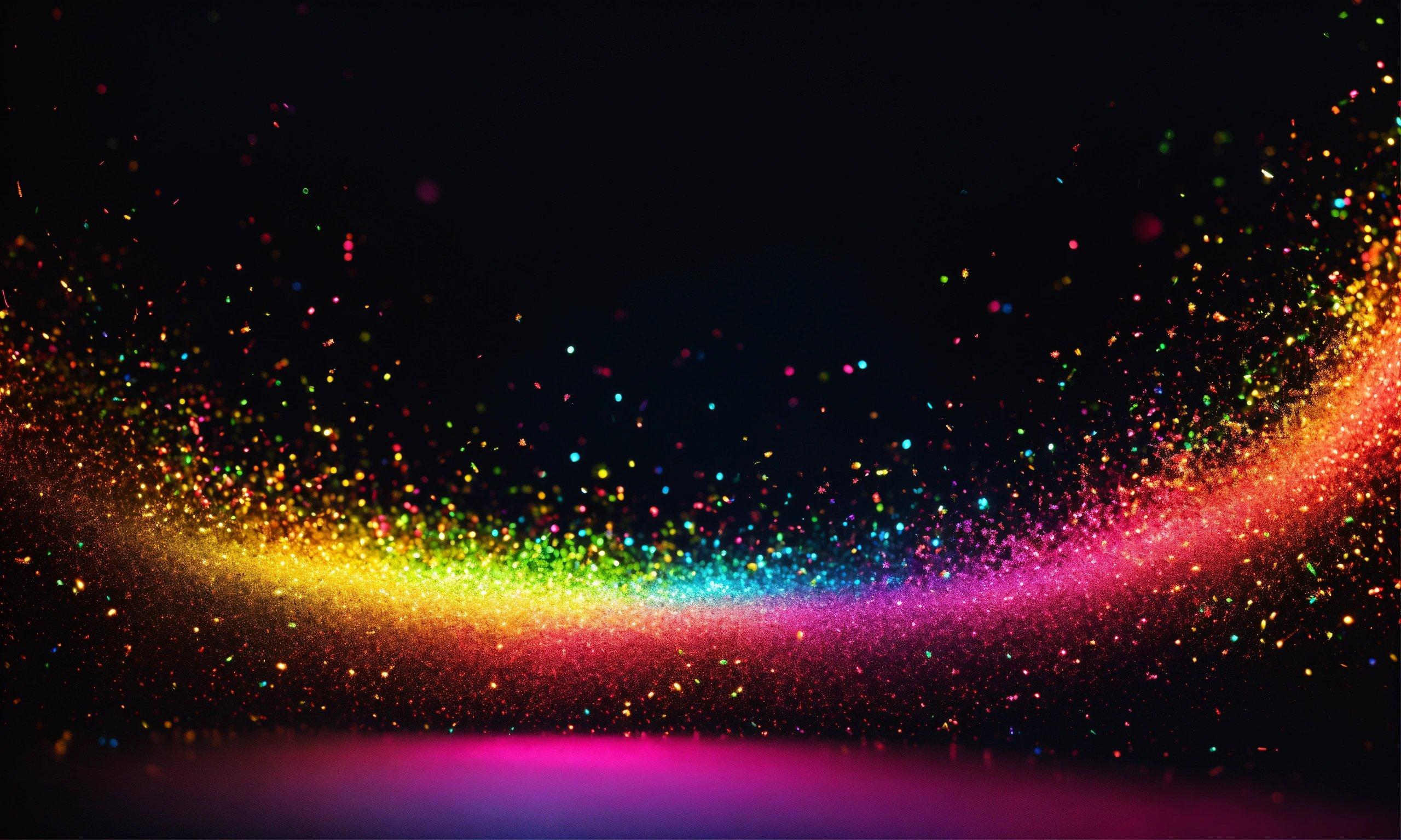 A Rainbow Colored Stream Of Glitter On A Black Background