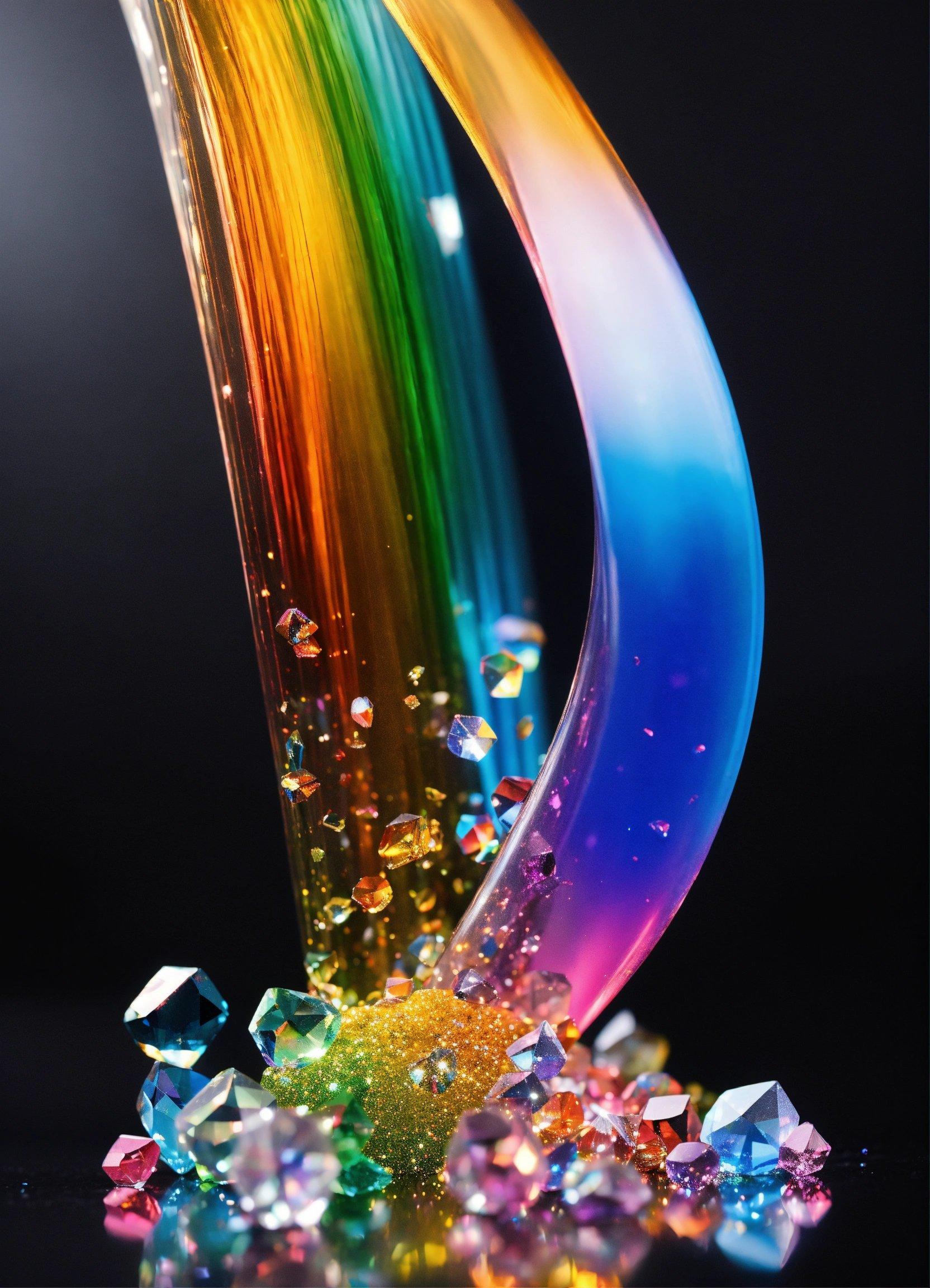 A Rainbow Colored Stream Of Water Next To A Rainbow Colored Object