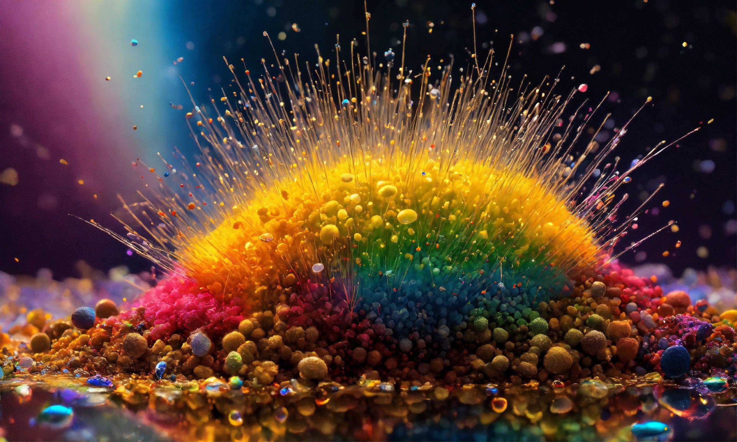 A Rainbow Colored Substance Is Sprinkled With Water