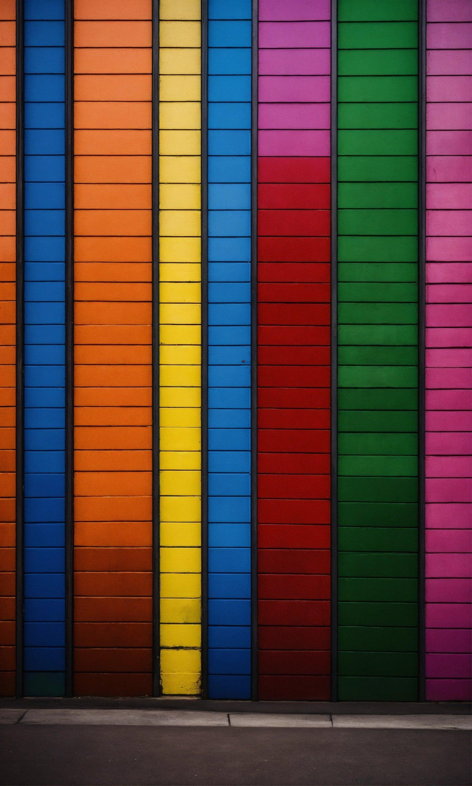 A Rainbow Colored Wall With A Person Walking On The Sidewalk