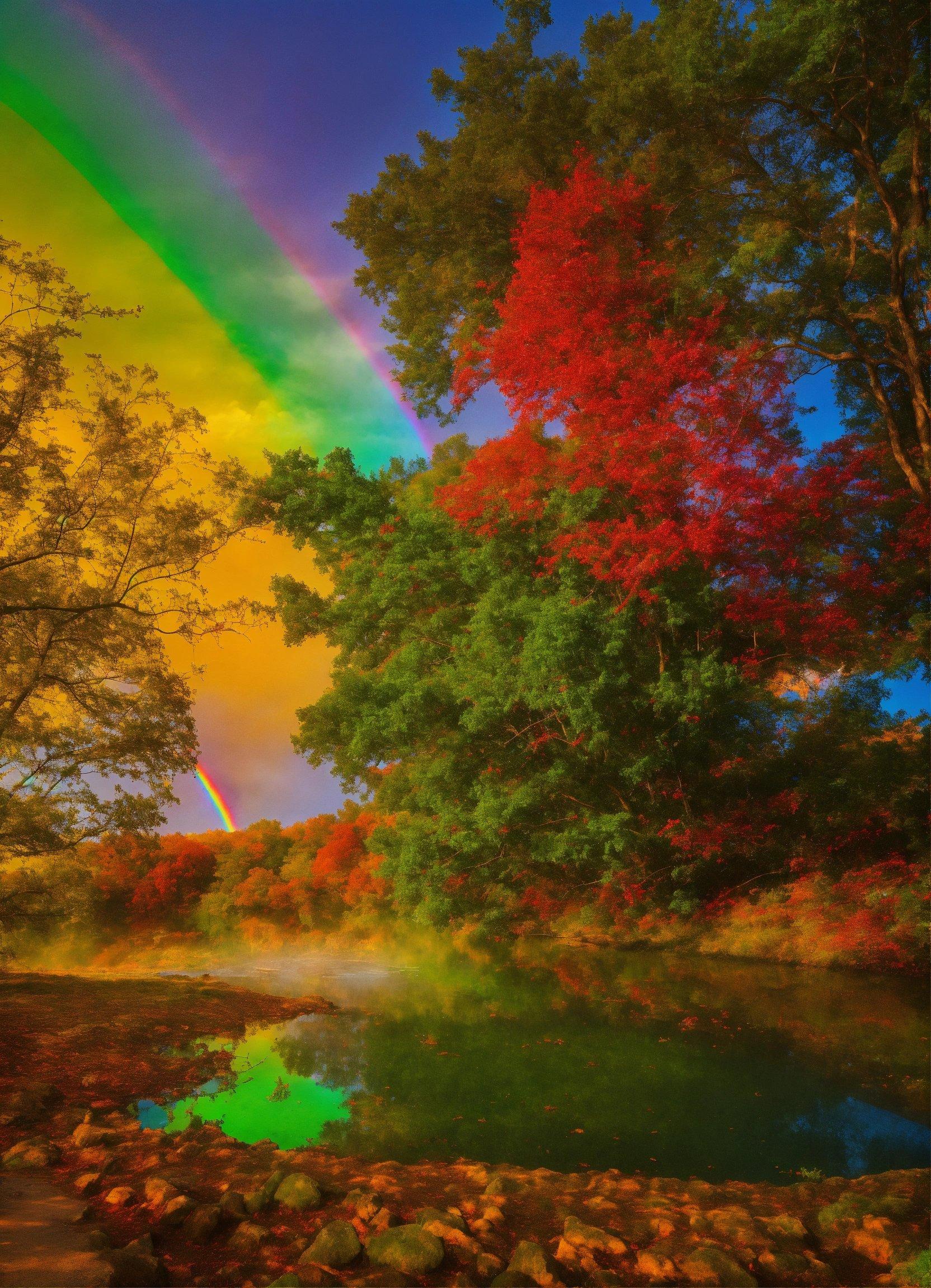 A Rainbow In The Sky Over A River