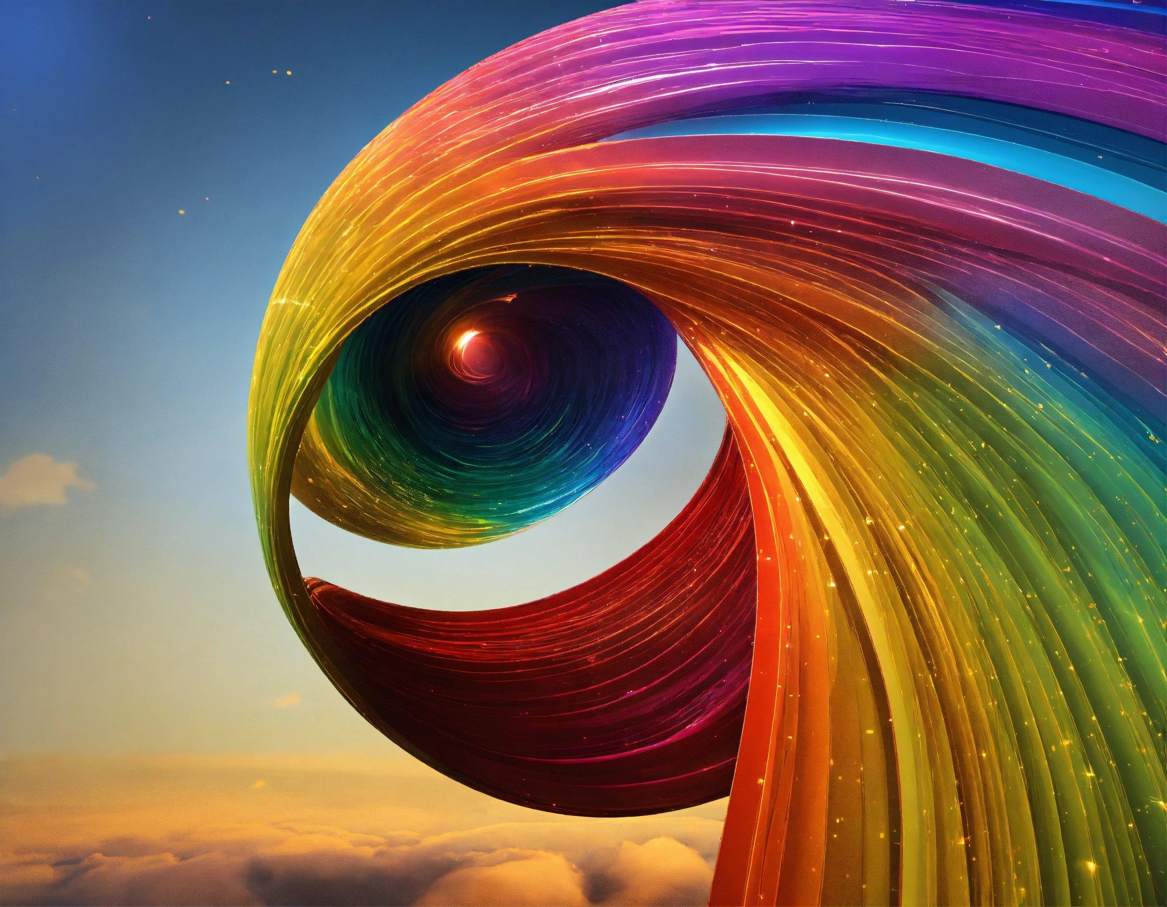 A Rainbow Swirl With A Blue Sky In The Background