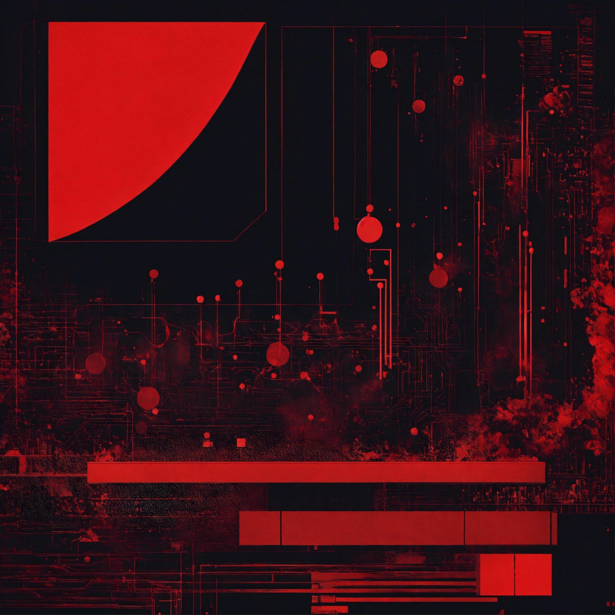 A Red And Black Abstract Background With Circles And Lines