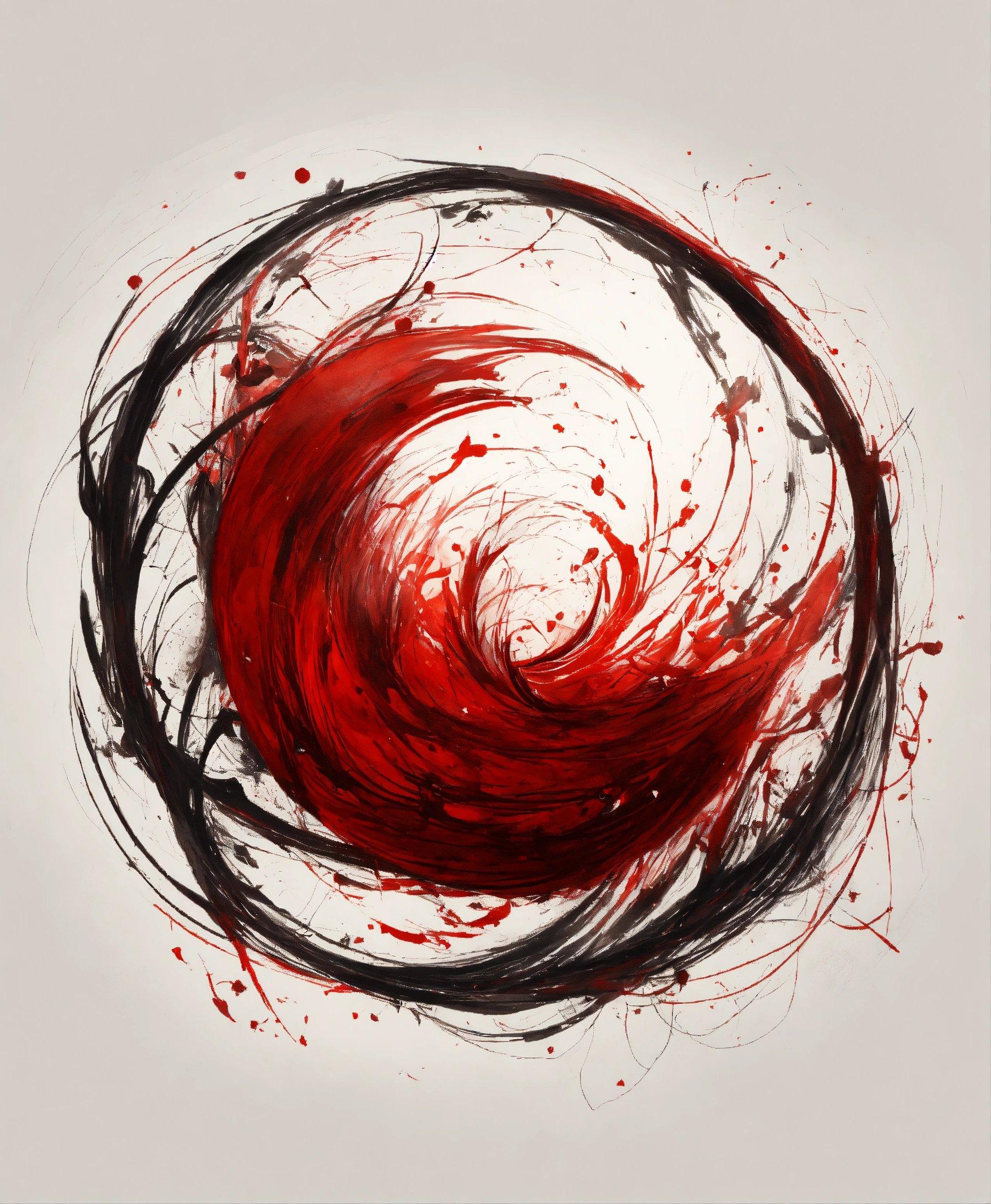 A Red And Black Painting On A White Background