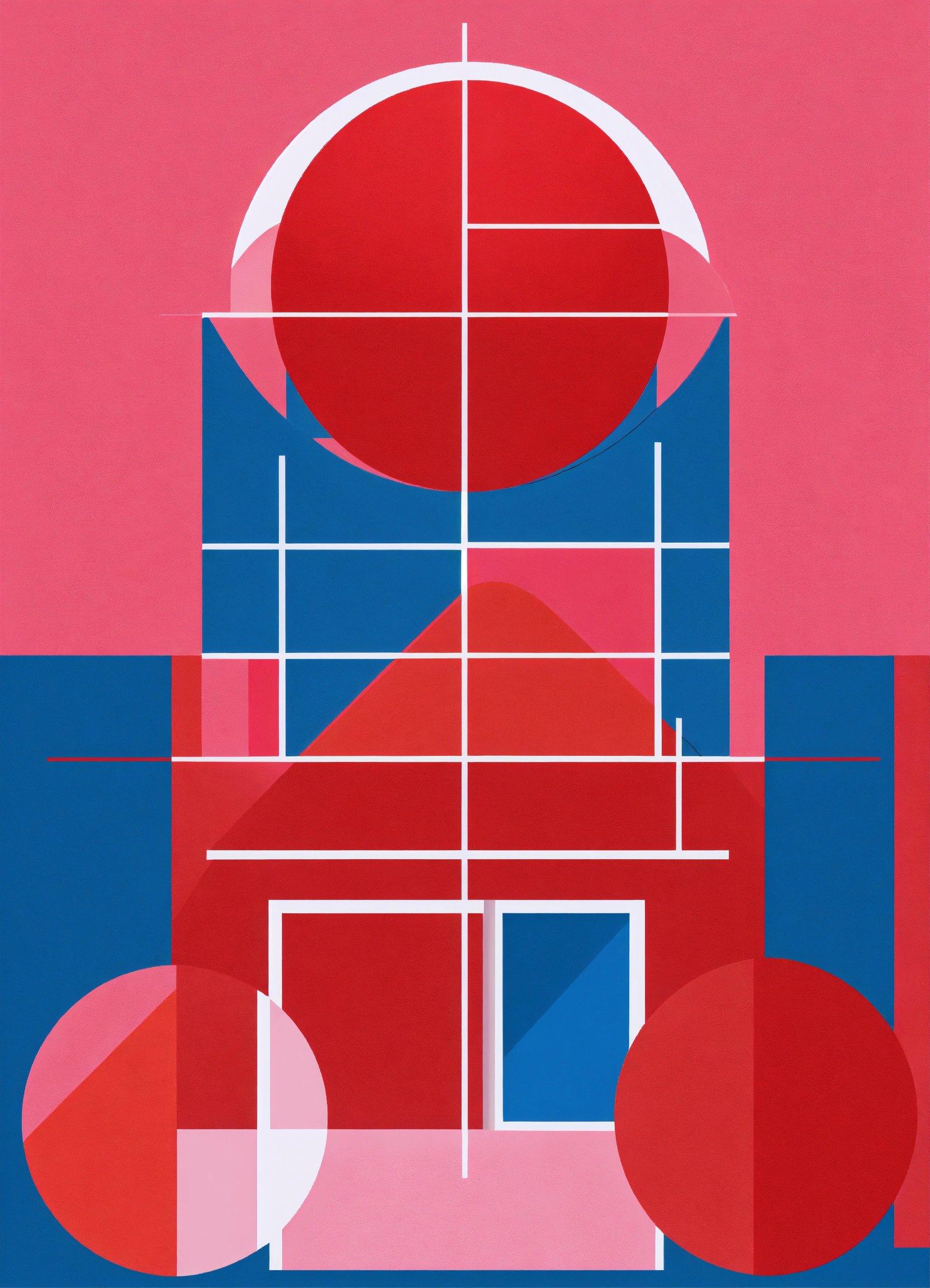 A Red And Blue Abstract Painting On A Pink Background