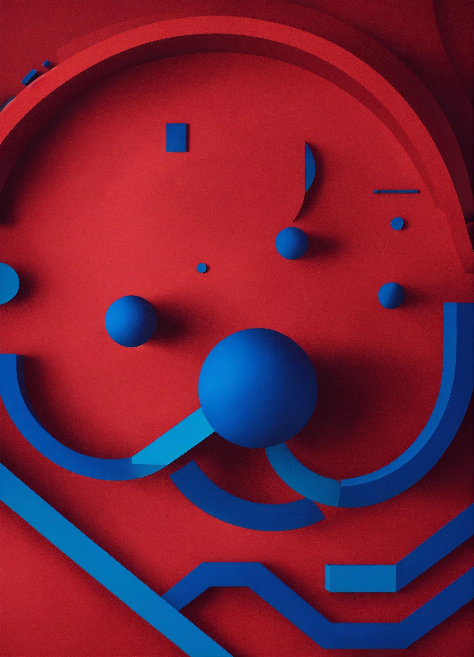 A Red And Blue Clock On A Red Background