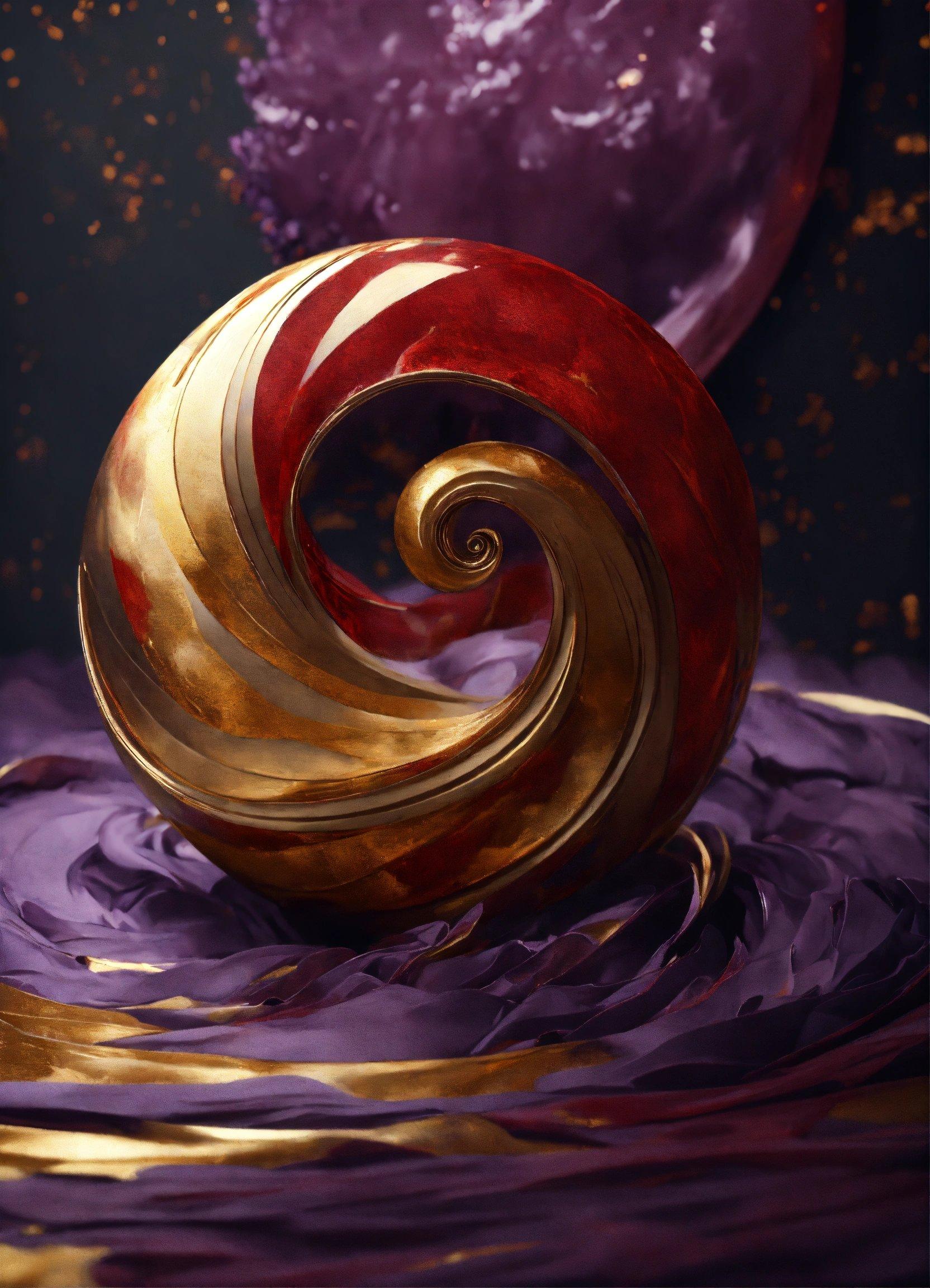 A Red And Gold Object Sitting On Top Of A Purple Surface