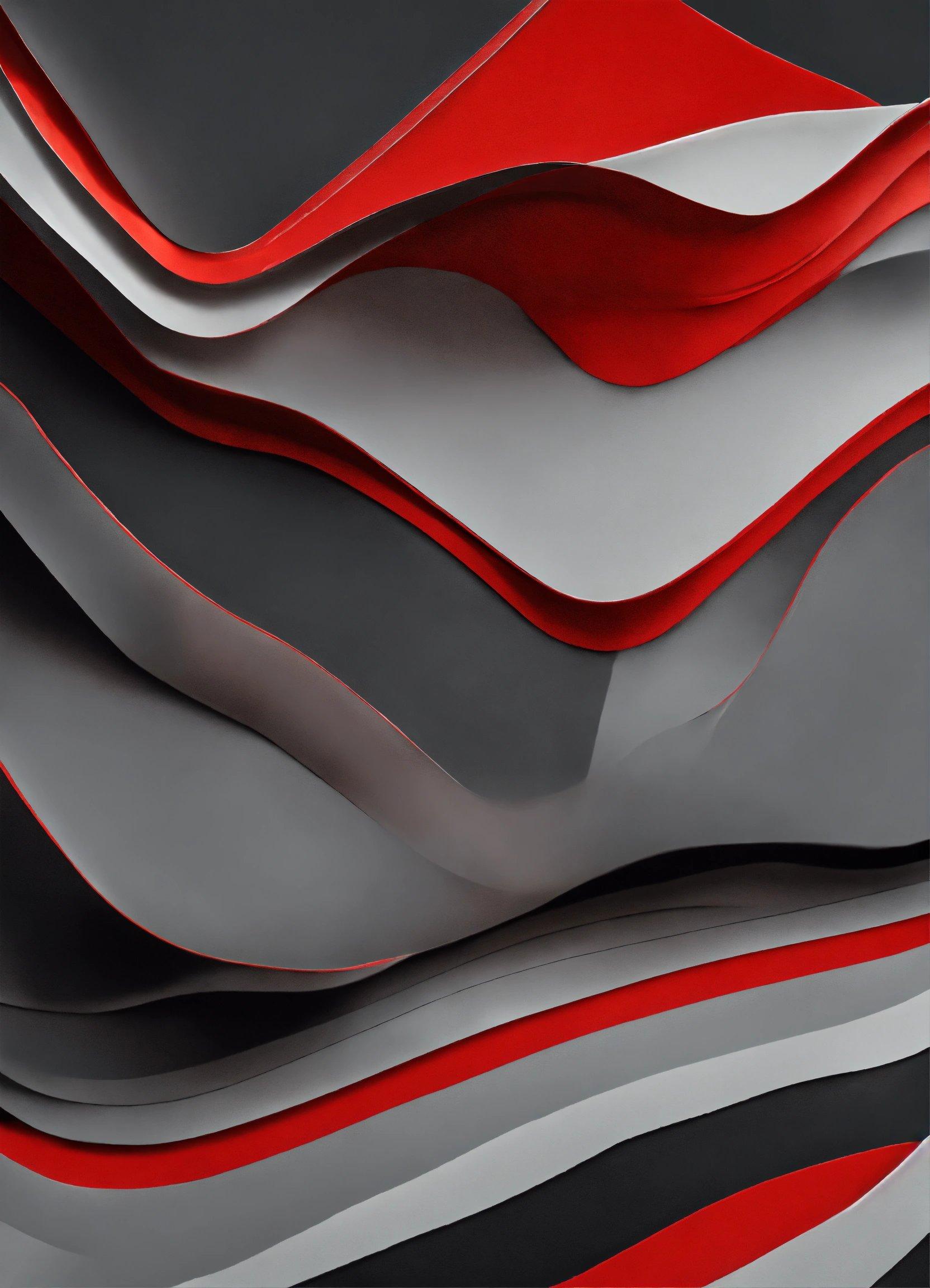 A Red And Grey Abstract Painting With Wavy Lines