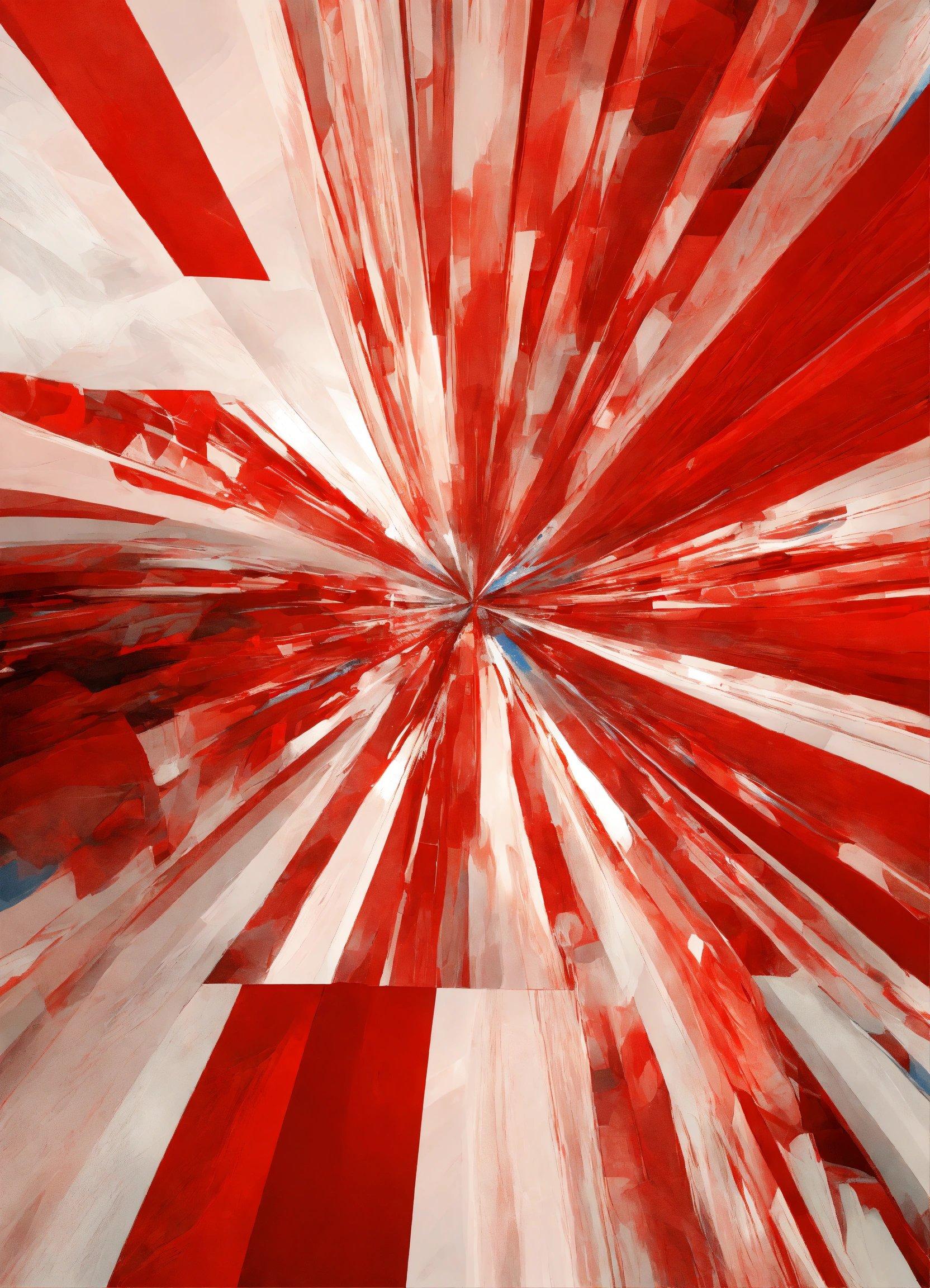 A Red And White Abstract Painting With A Blue Sky In The Background