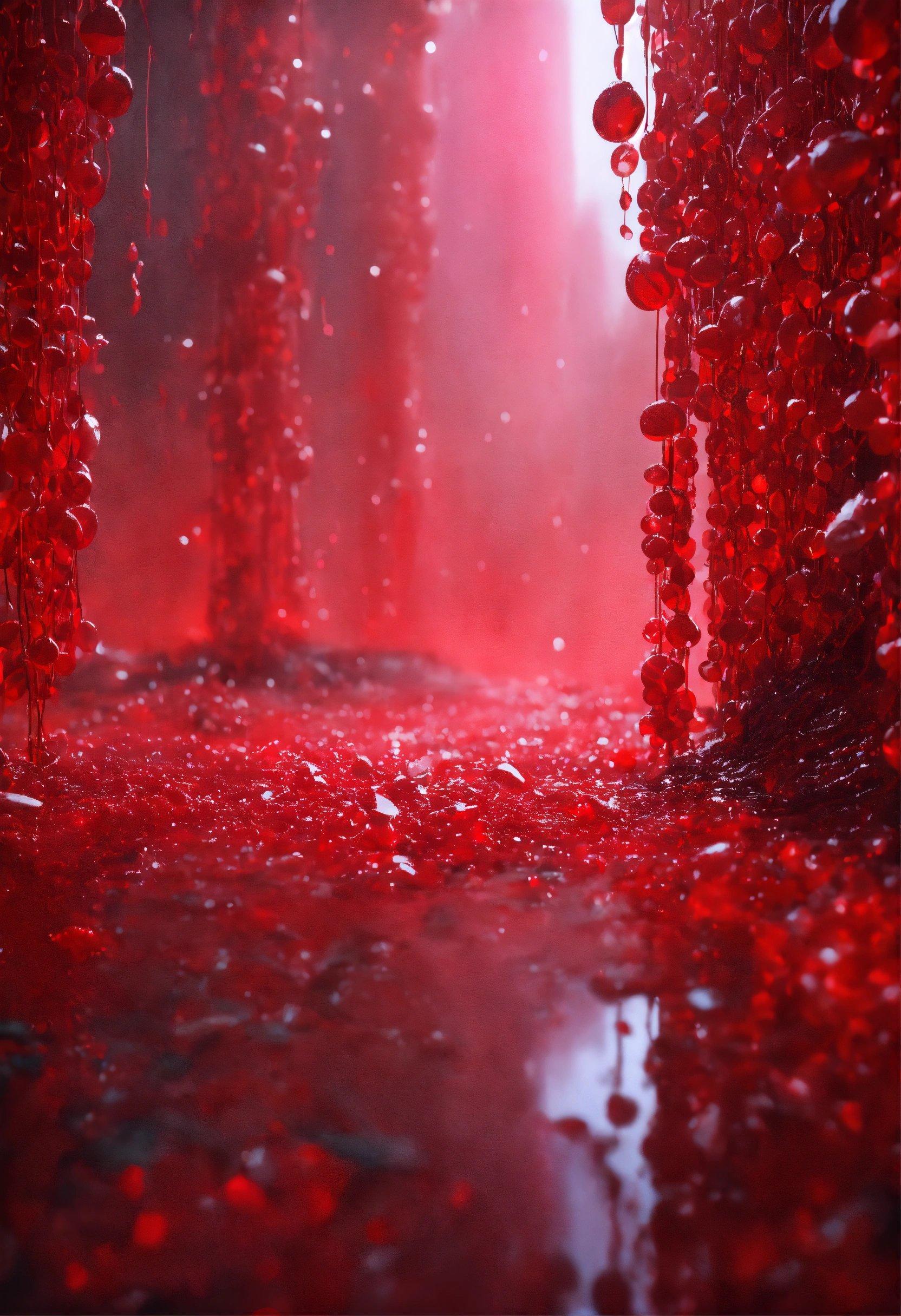 A Red Room With A Lot Of Bubbles On The Floor