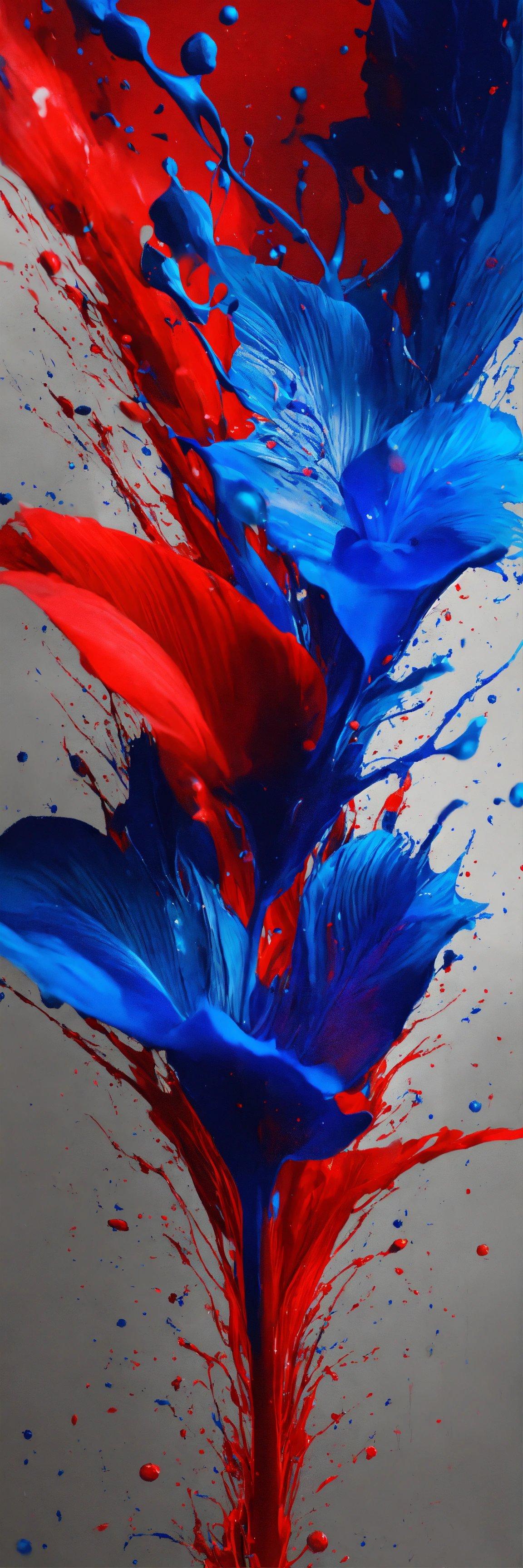 A Red, White, And Blue Painting With Paint Splatters