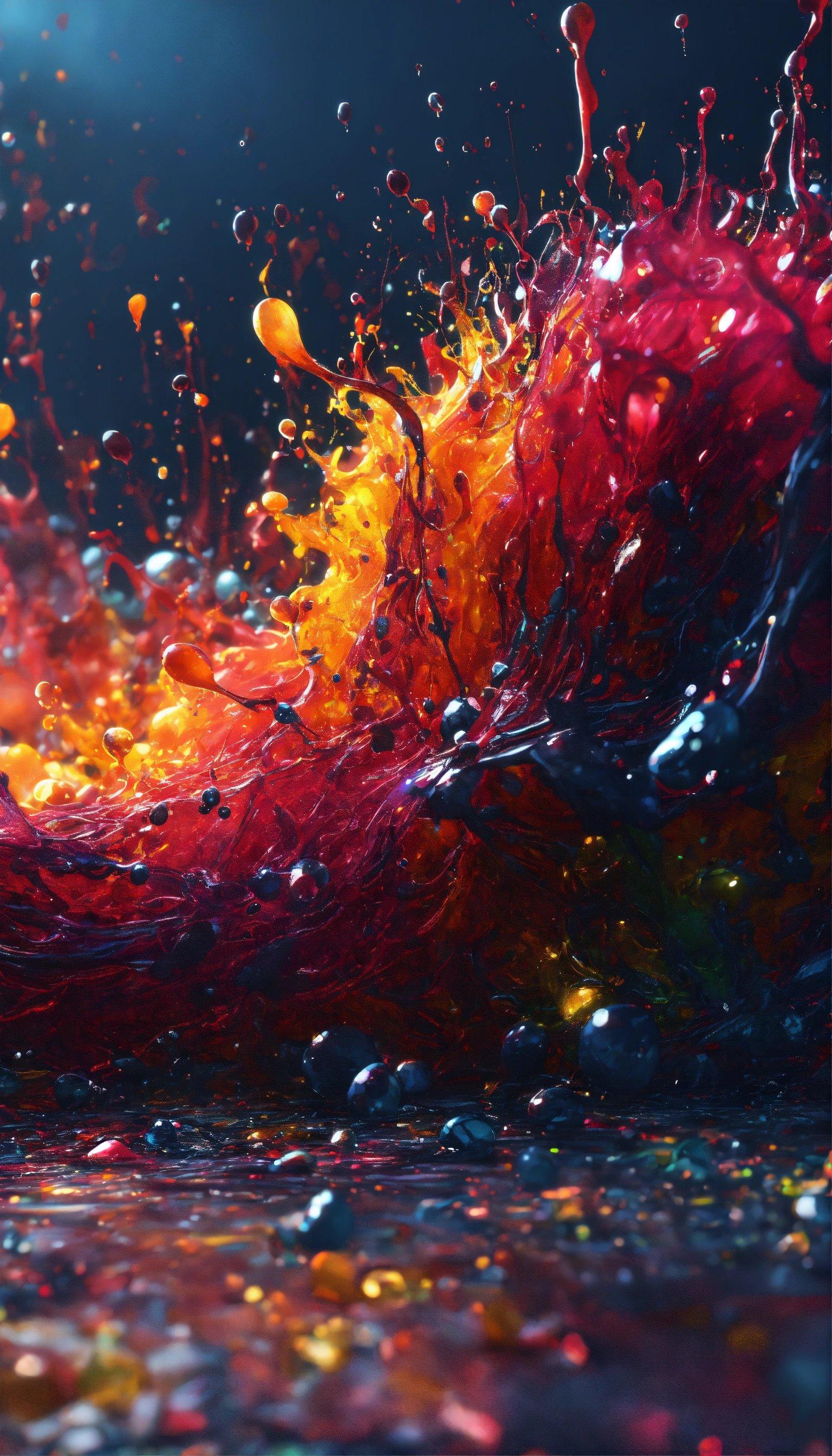 A Red, Yellow, And Blue Liquid Splashing On A Black Background