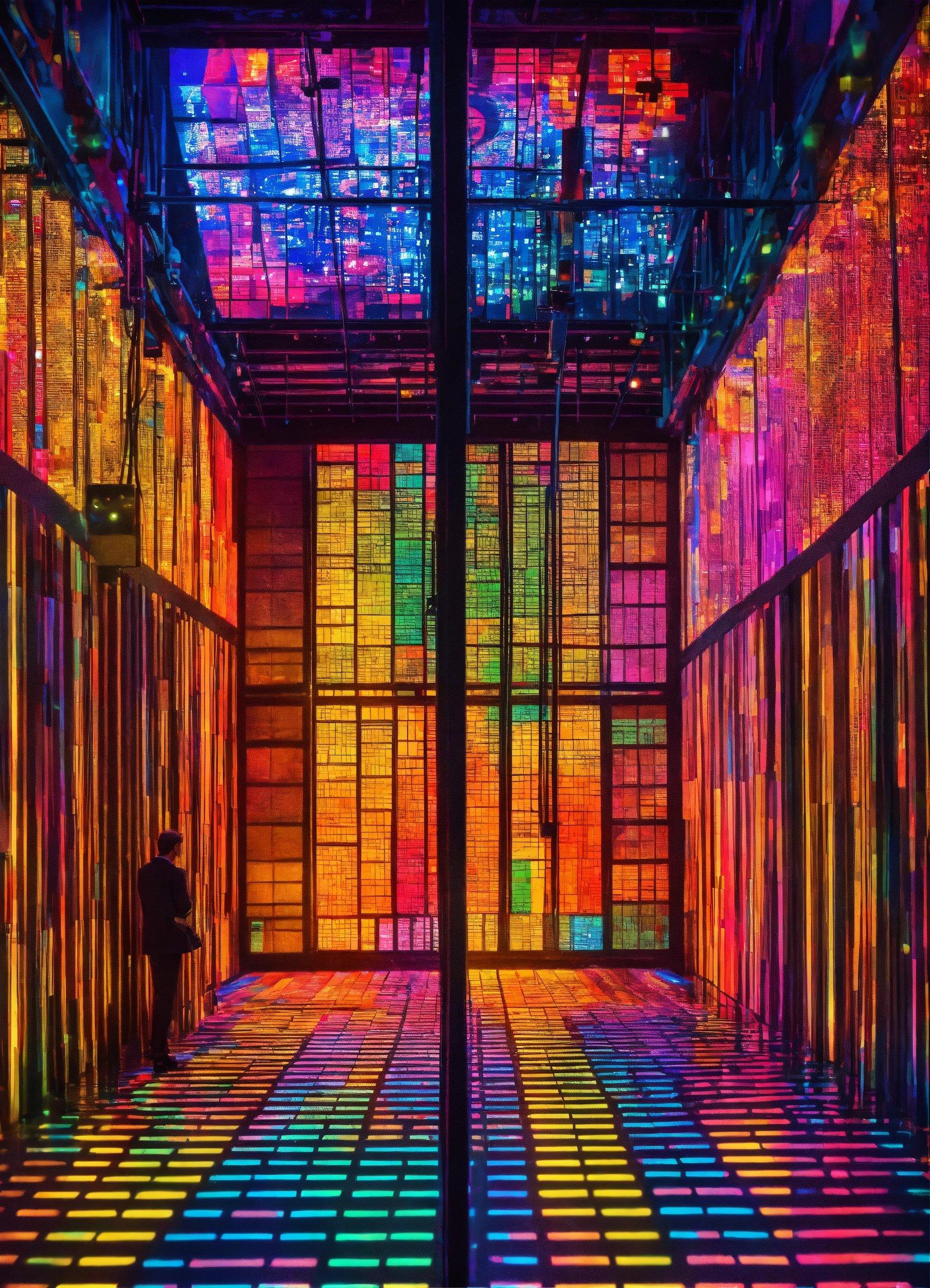 A Room With A Lot Of Colorful Lights In It